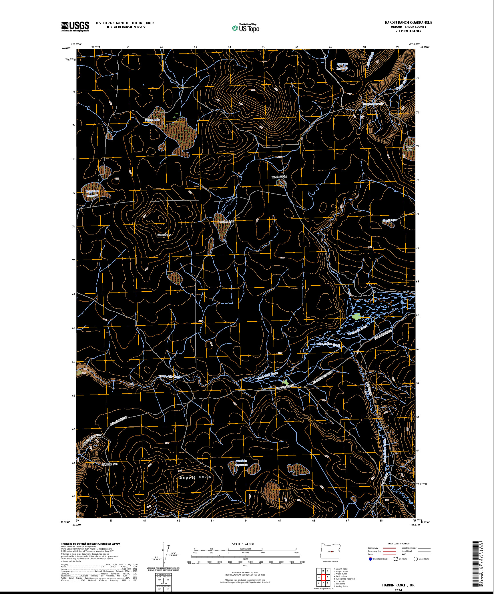 US TOPO 7.5-MINUTE MAP FOR HARDIN RANCH, OR