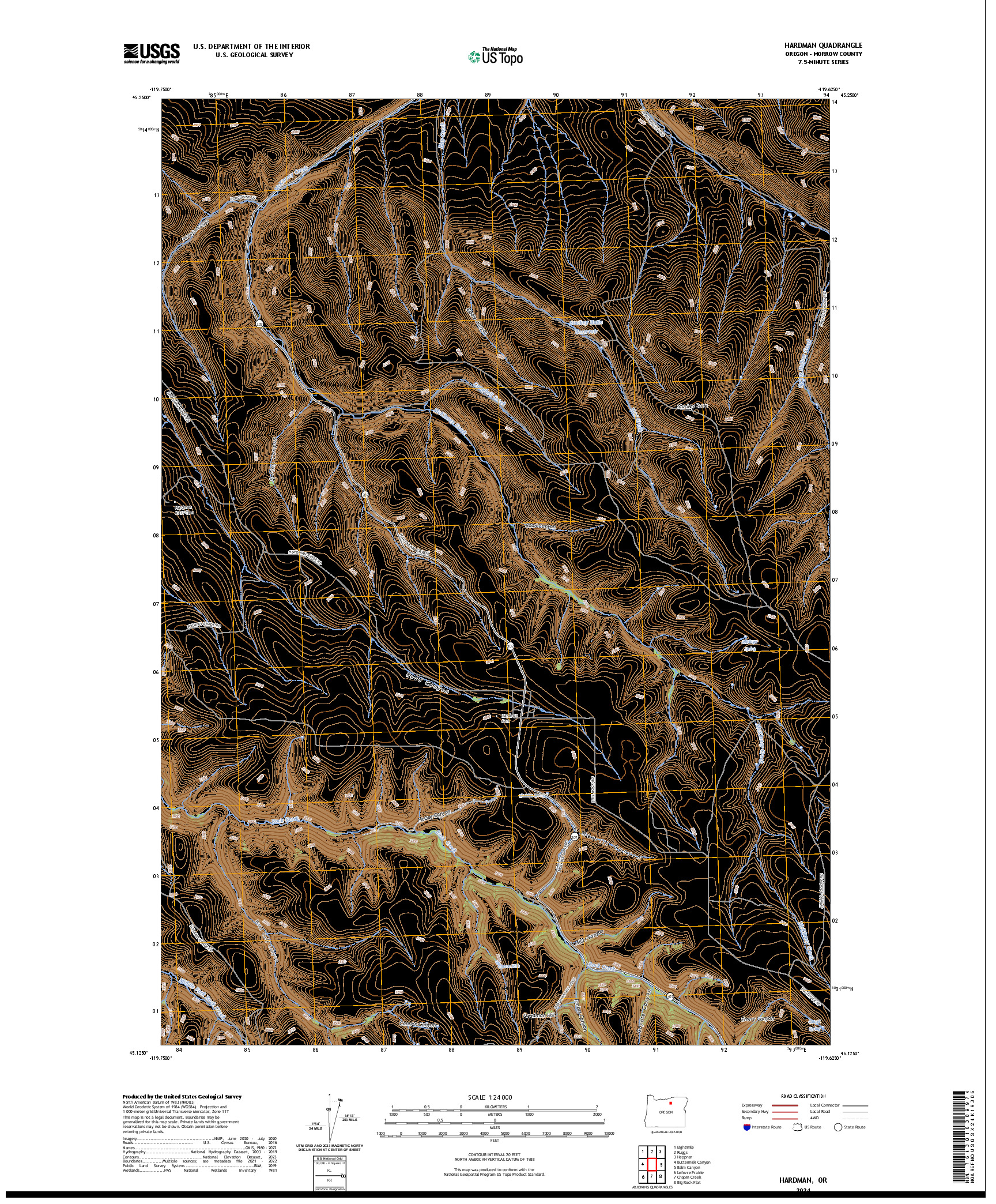 US TOPO 7.5-MINUTE MAP FOR HARDMAN, OR