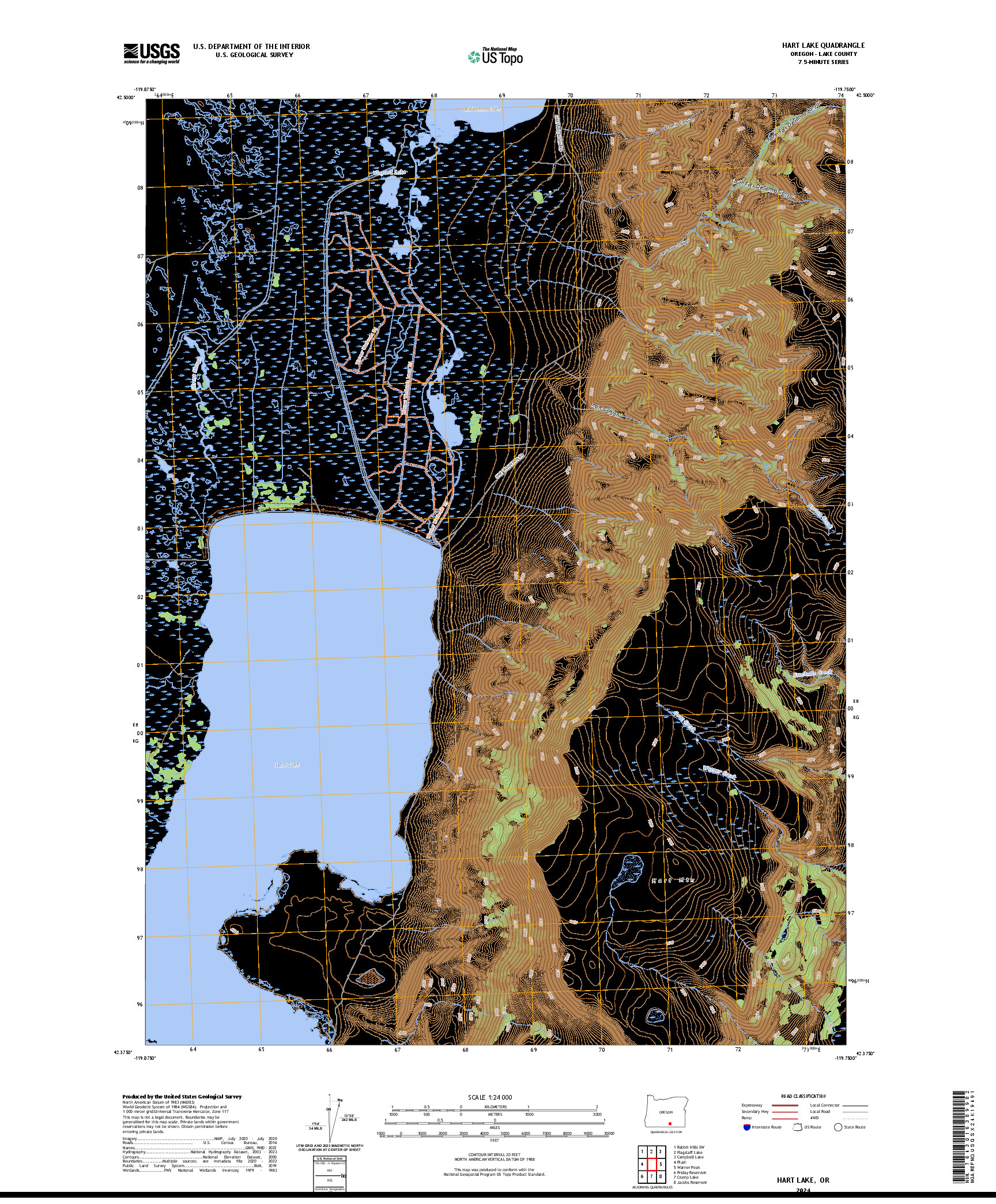 US TOPO 7.5-MINUTE MAP FOR HART LAKE, OR