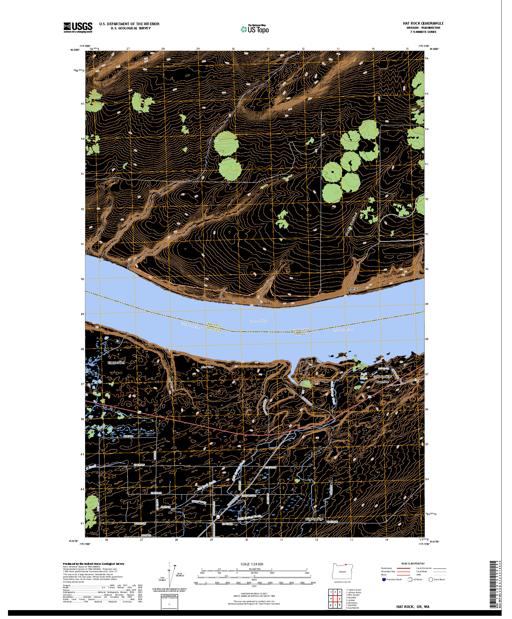 US TOPO 7.5-MINUTE MAP FOR HAT ROCK, OR,WA