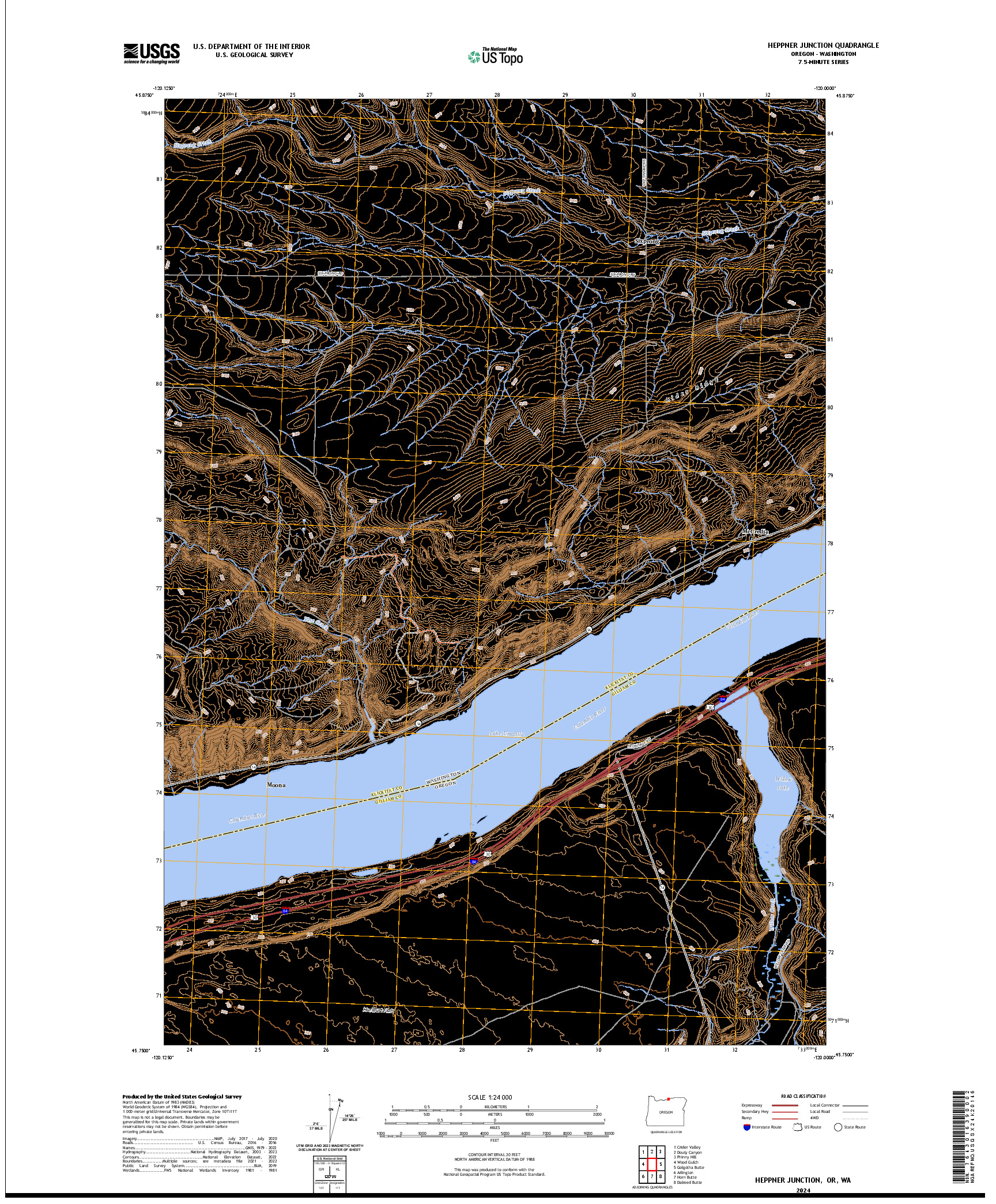 US TOPO 7.5-MINUTE MAP FOR HEPPNER JUNCTION, OR,WA