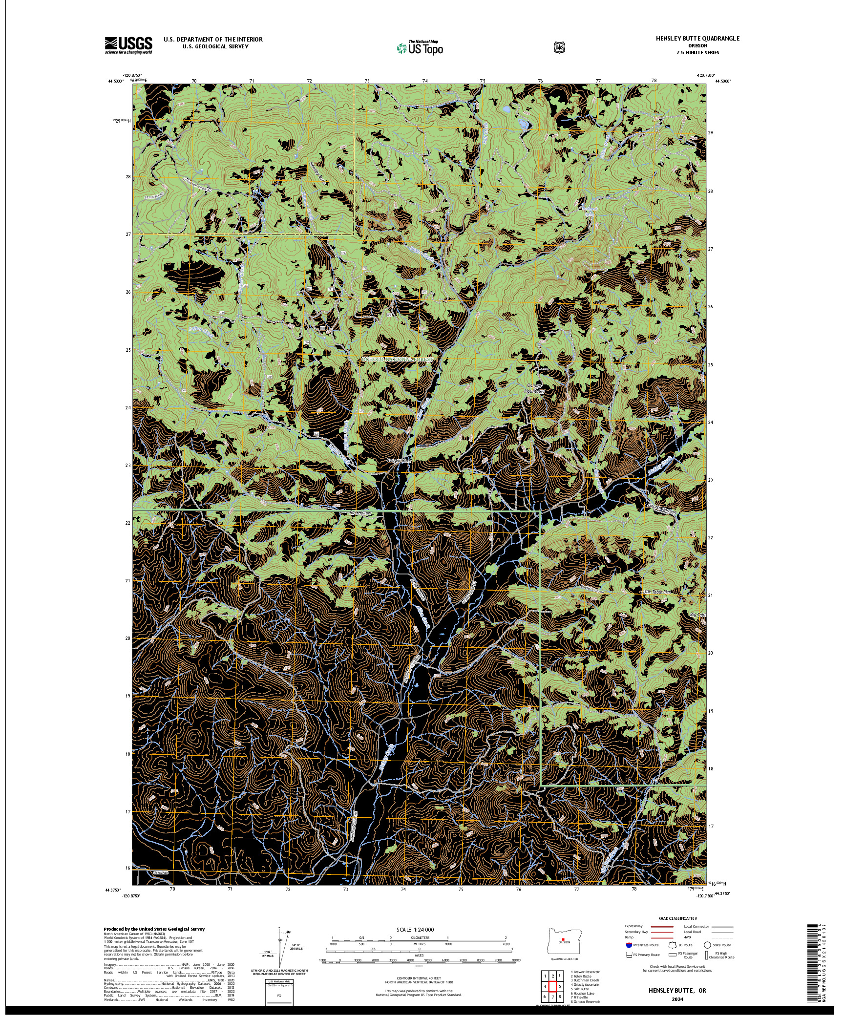 US TOPO 7.5-MINUTE MAP FOR HENSLEY BUTTE, OR