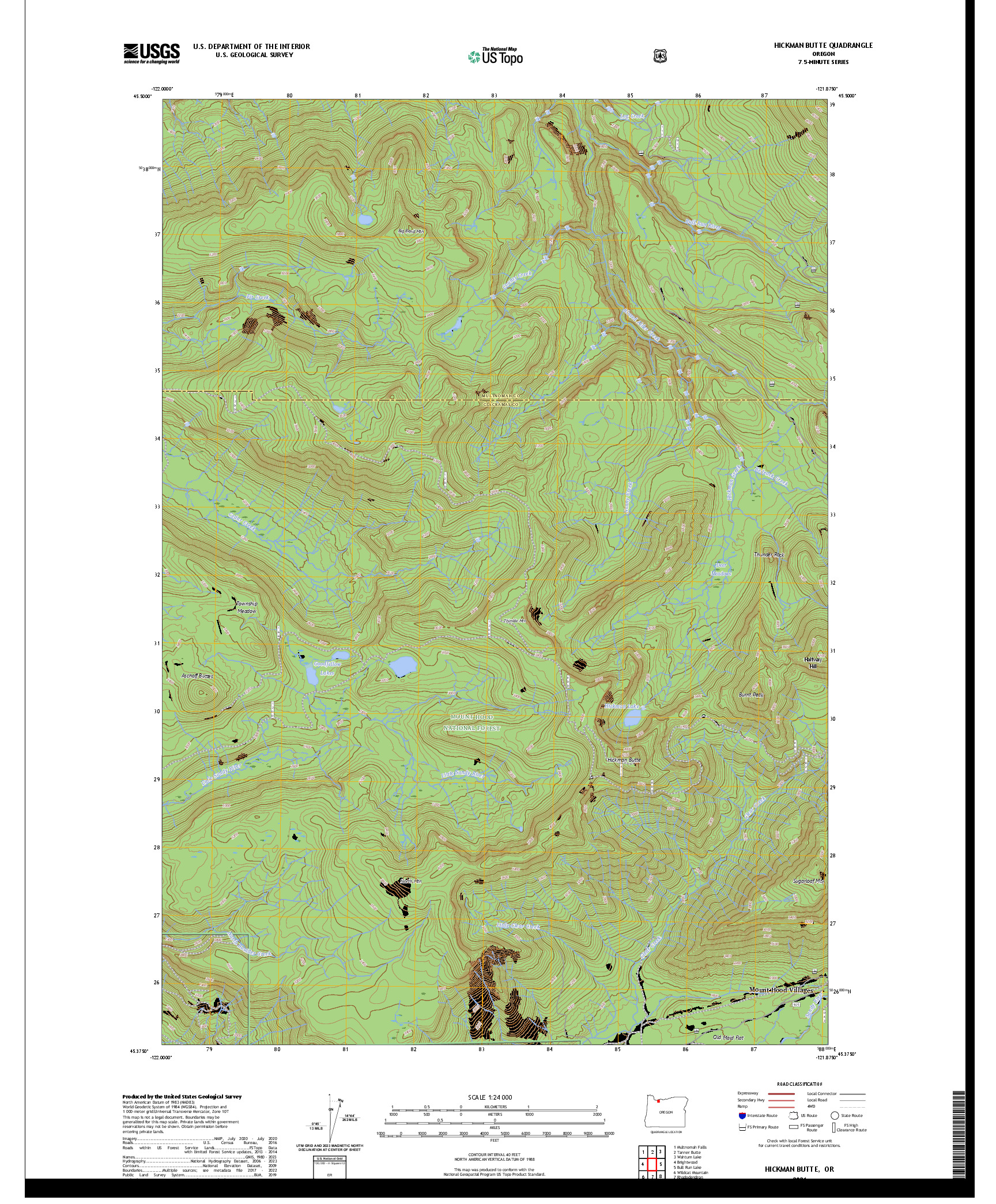 US TOPO 7.5-MINUTE MAP FOR HICKMAN BUTTE, OR
