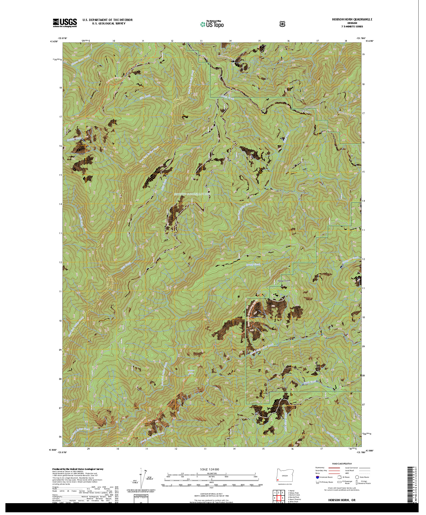 US TOPO 7.5-MINUTE MAP FOR HOBSON HORN, OR