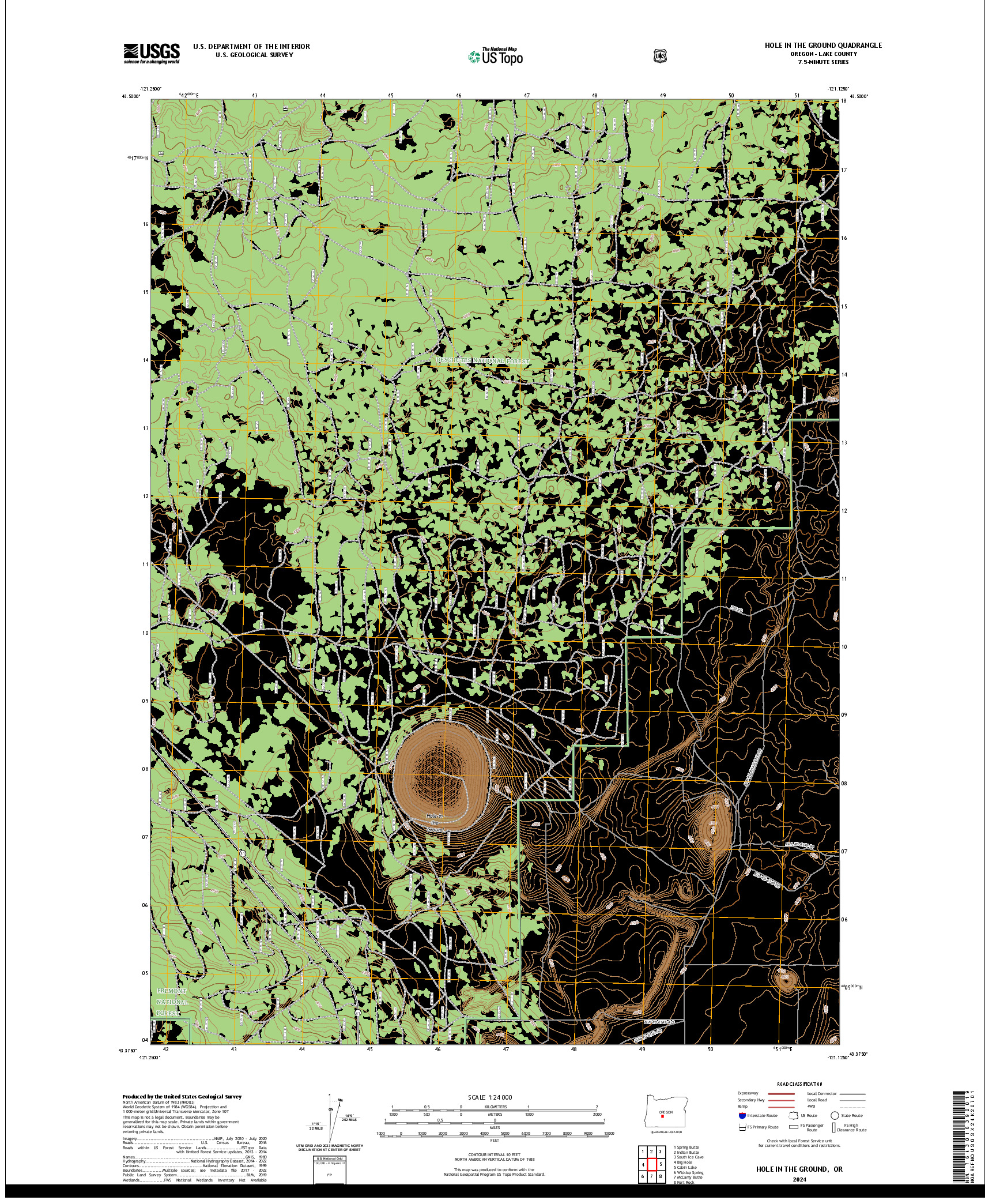 US TOPO 7.5-MINUTE MAP FOR HOLE IN THE GROUND, OR