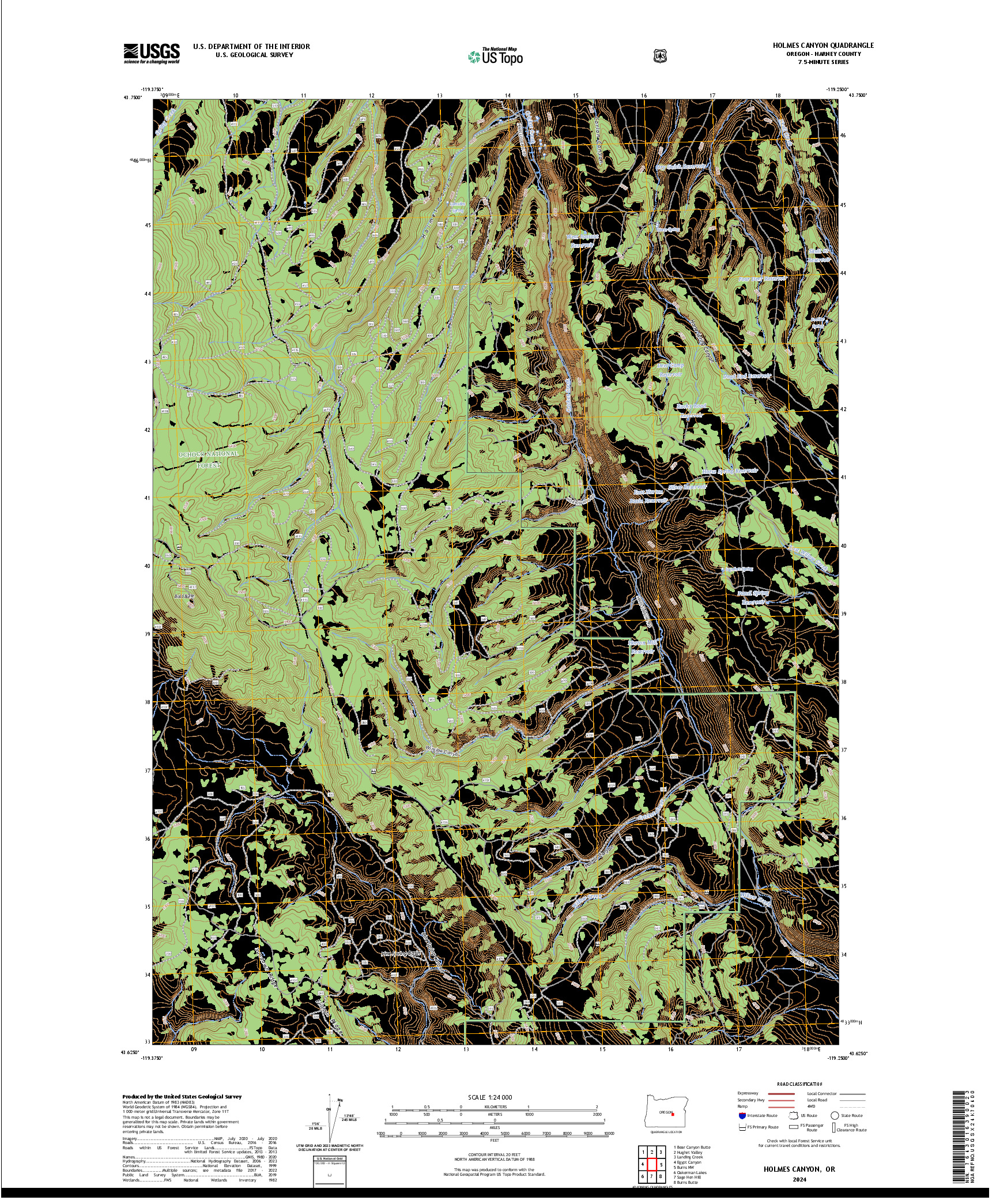 US TOPO 7.5-MINUTE MAP FOR HOLMES CANYON, OR