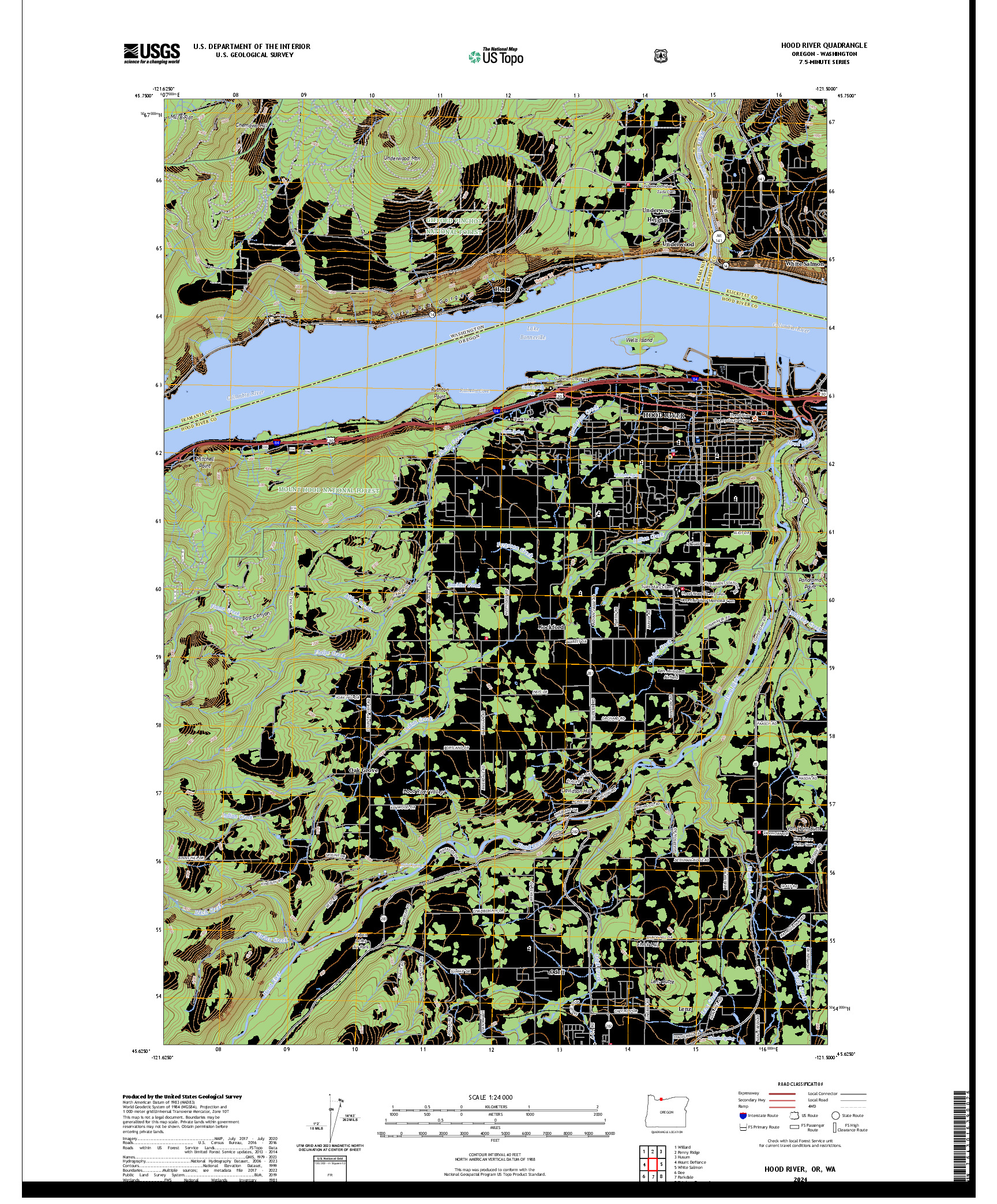 US TOPO 7.5-MINUTE MAP FOR HOOD RIVER, OR,WA