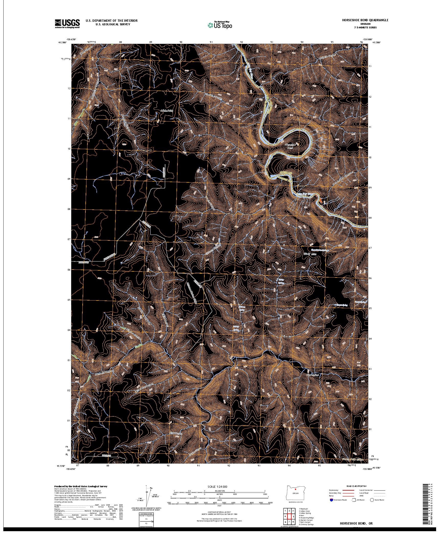 US TOPO 7.5-MINUTE MAP FOR HORSESHOE BEND, OR