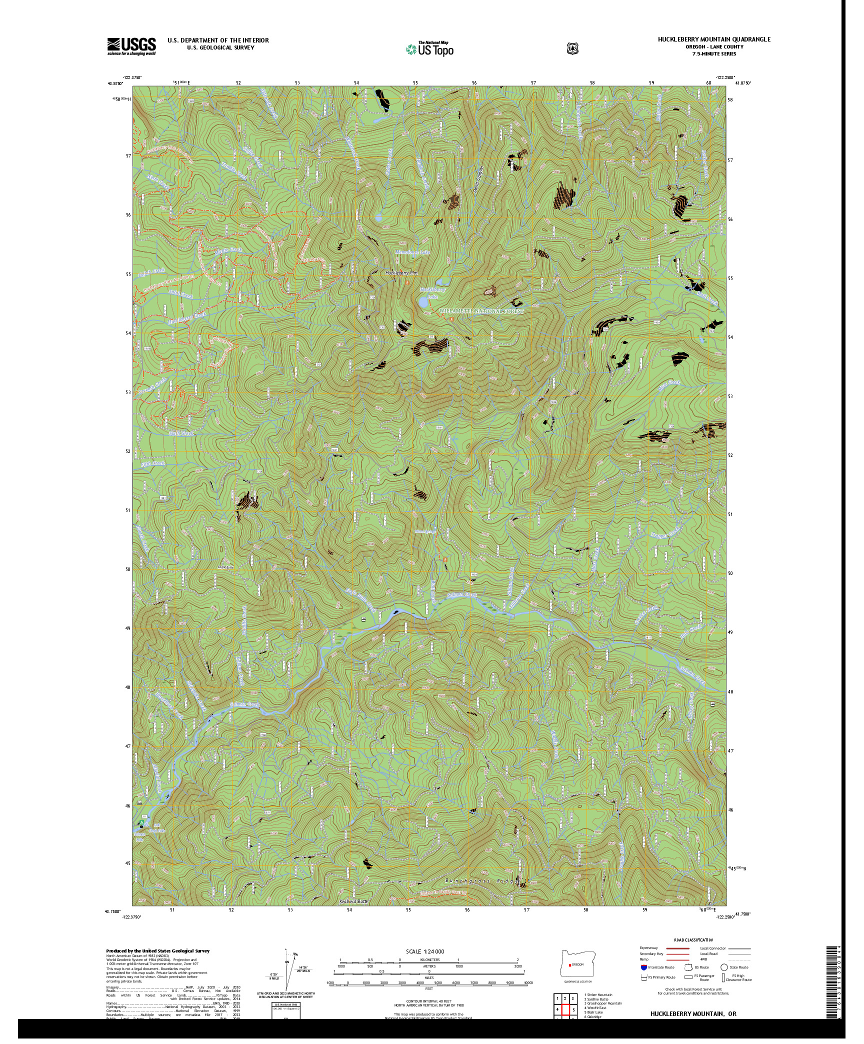US TOPO 7.5-MINUTE MAP FOR HUCKLEBERRY MOUNTAIN, OR
