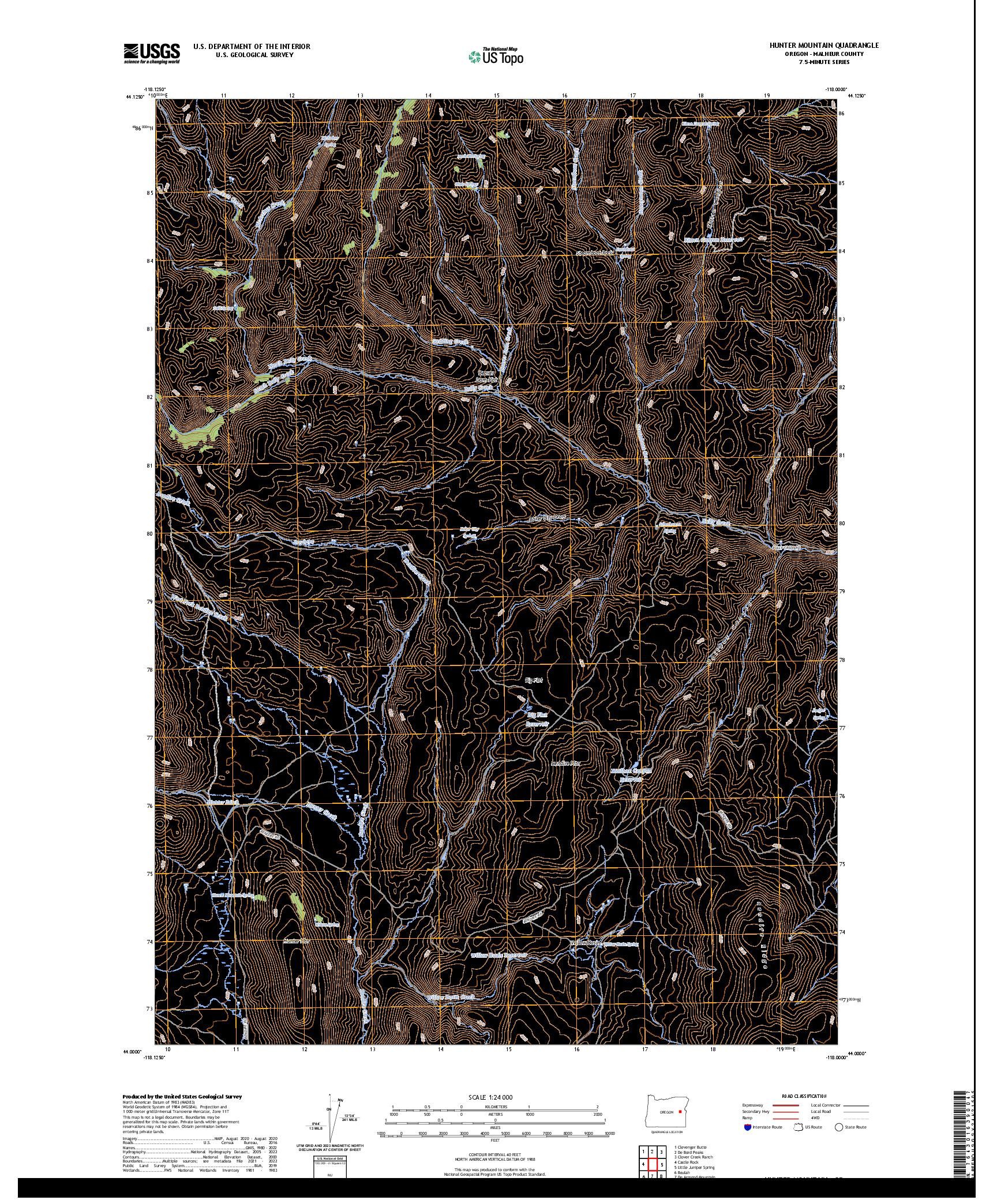 US TOPO 7.5-MINUTE MAP FOR HUNTER MOUNTAIN, OR