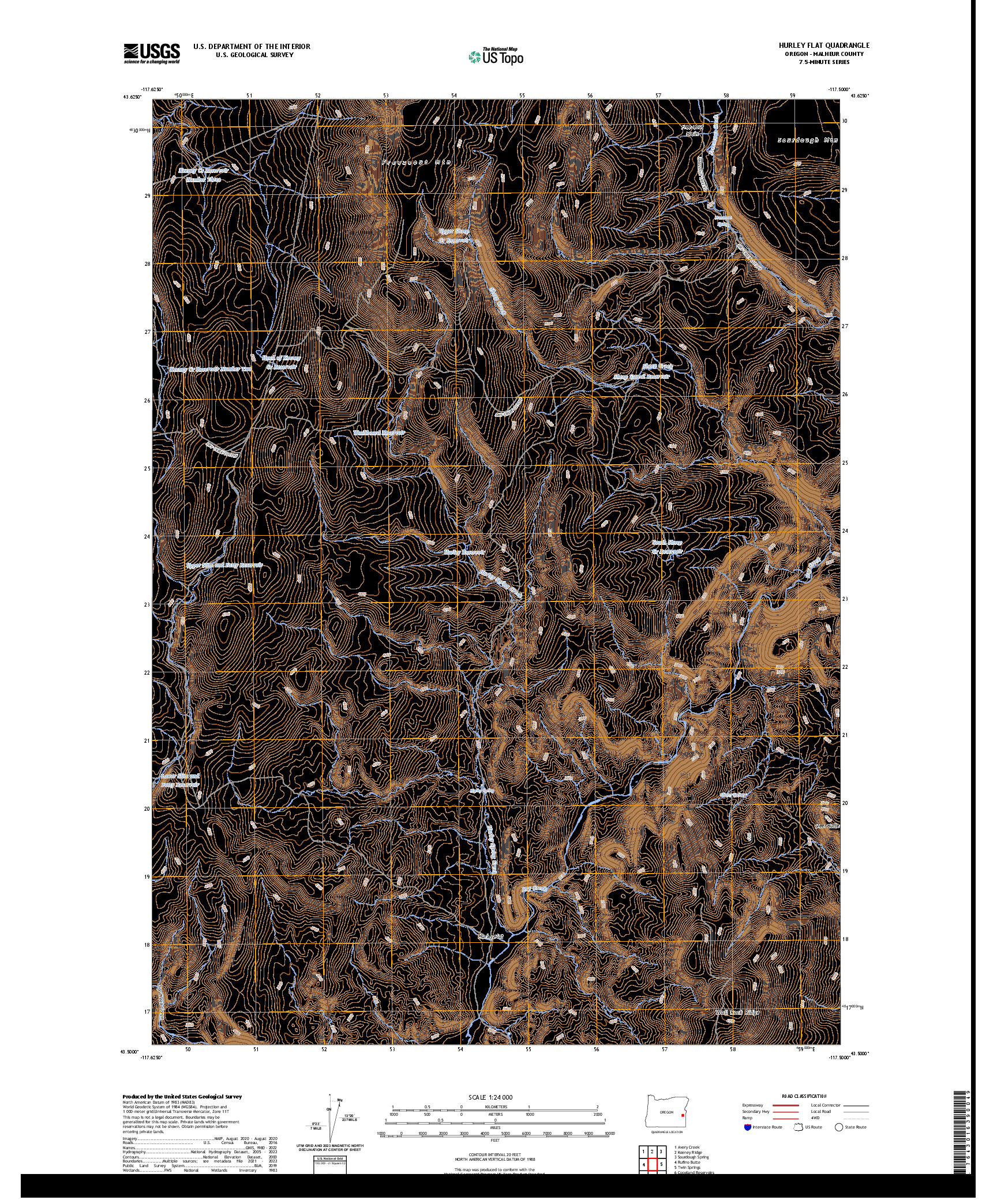 US TOPO 7.5-MINUTE MAP FOR HURLEY FLAT, OR