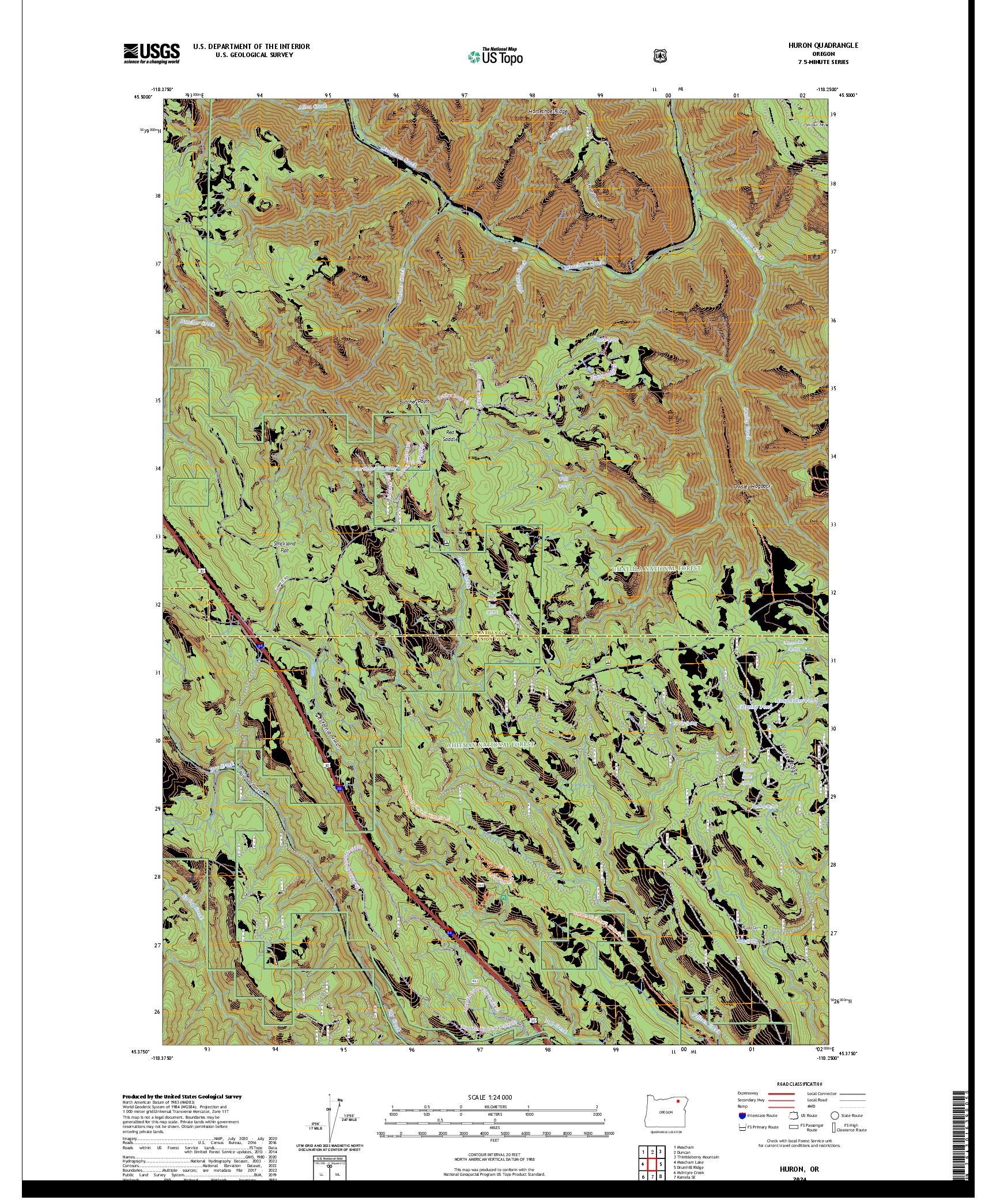 US TOPO 7.5-MINUTE MAP FOR HURON, OR