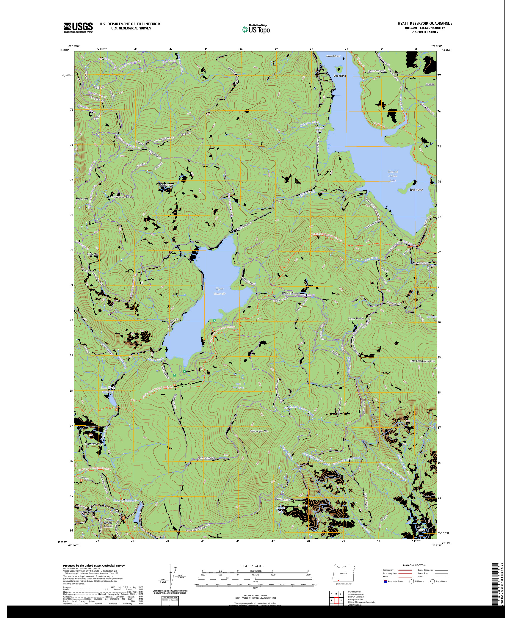 US TOPO 7.5-MINUTE MAP FOR HYATT RESERVOIR, OR