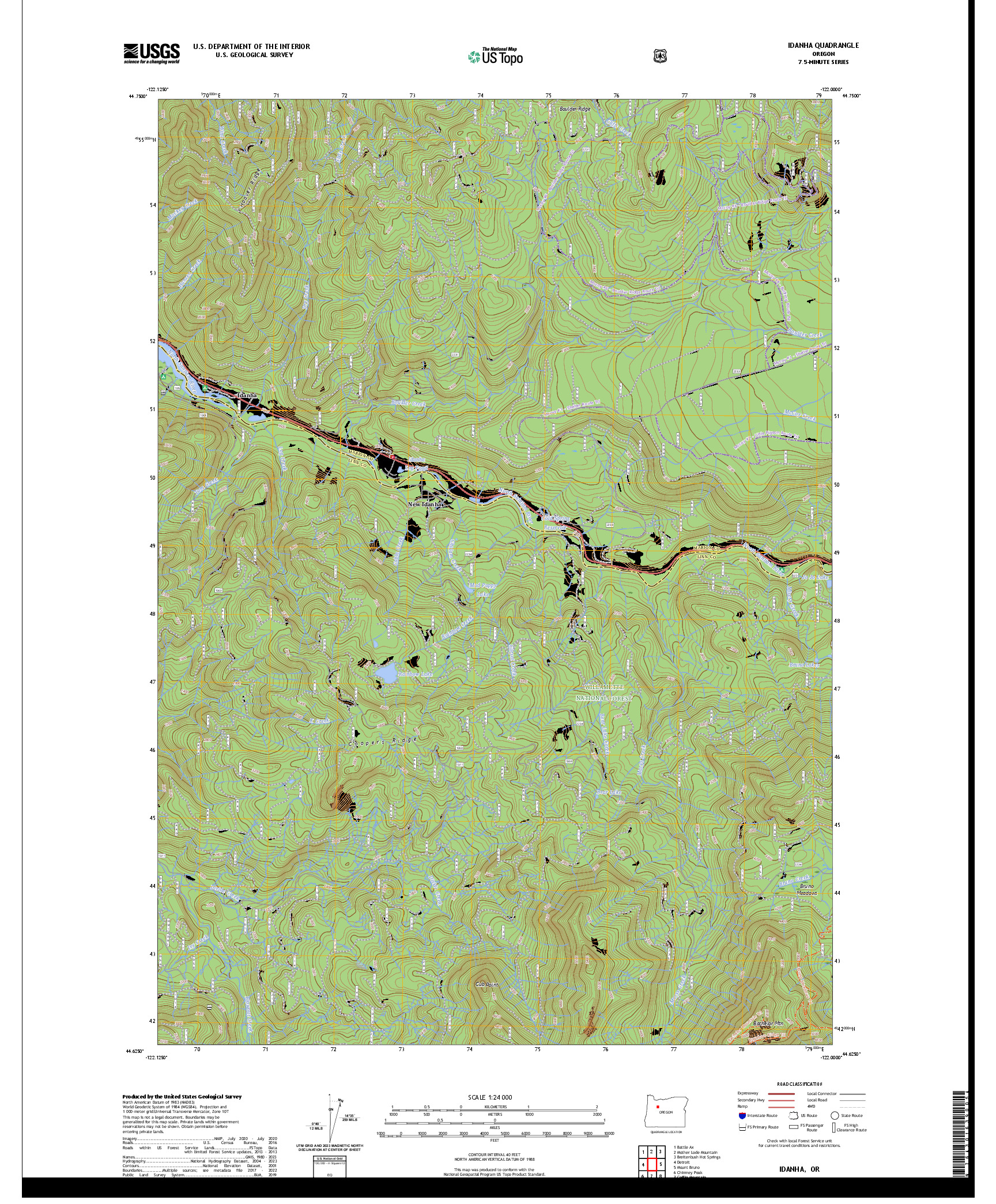 US TOPO 7.5-MINUTE MAP FOR IDANHA, OR