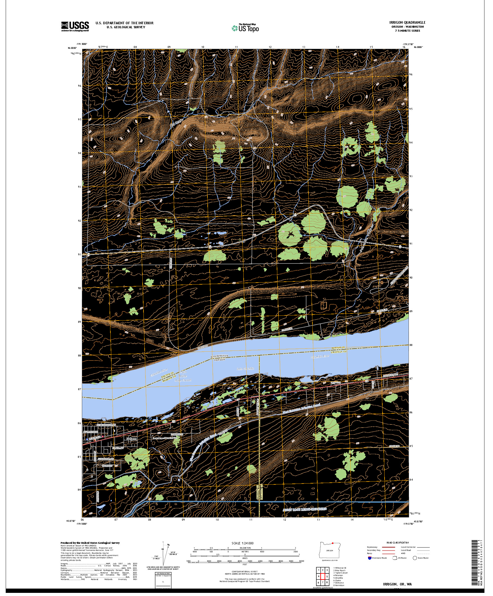 US TOPO 7.5-MINUTE MAP FOR IRRIGON, OR,WA