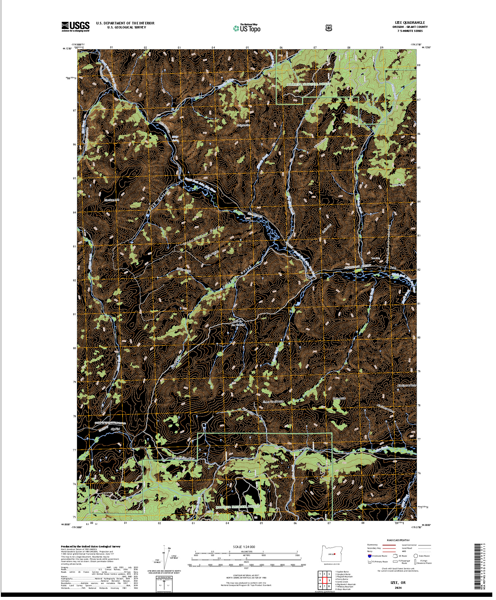 US TOPO 7.5-MINUTE MAP FOR IZEE, OR