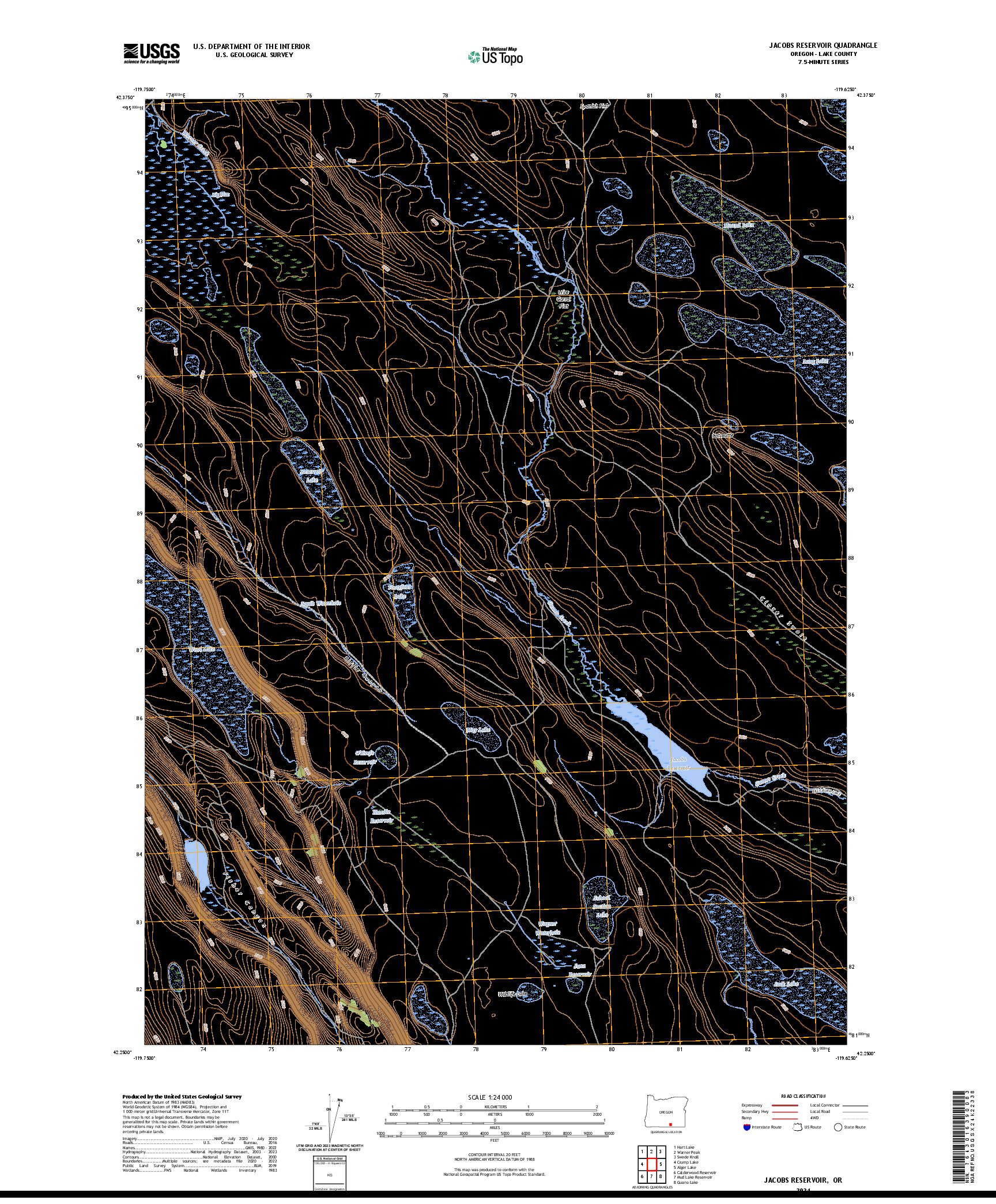 US TOPO 7.5-MINUTE MAP FOR JACOBS RESERVOIR, OR
