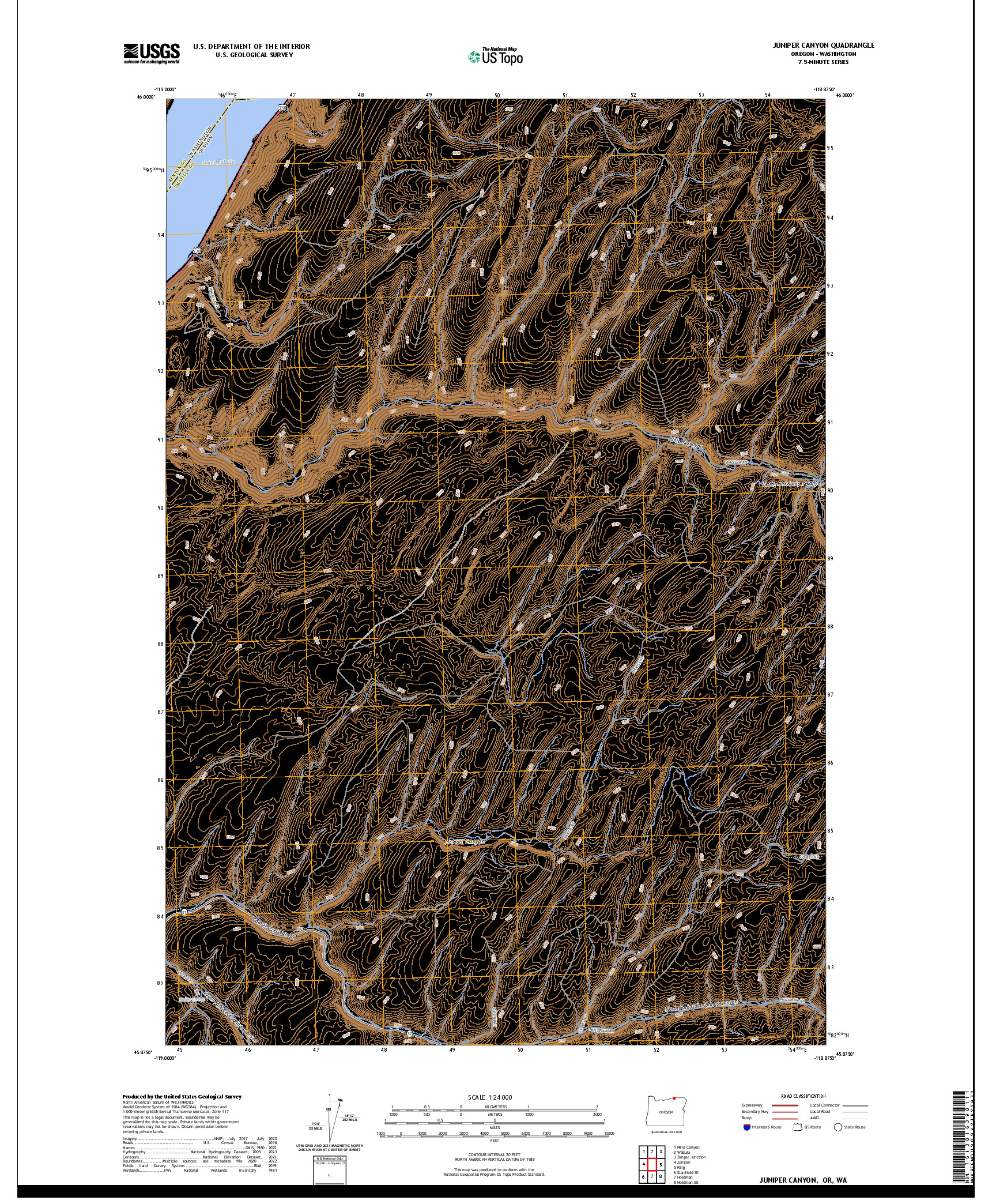 US TOPO 7.5-MINUTE MAP FOR JUNIPER CANYON, OR,WA