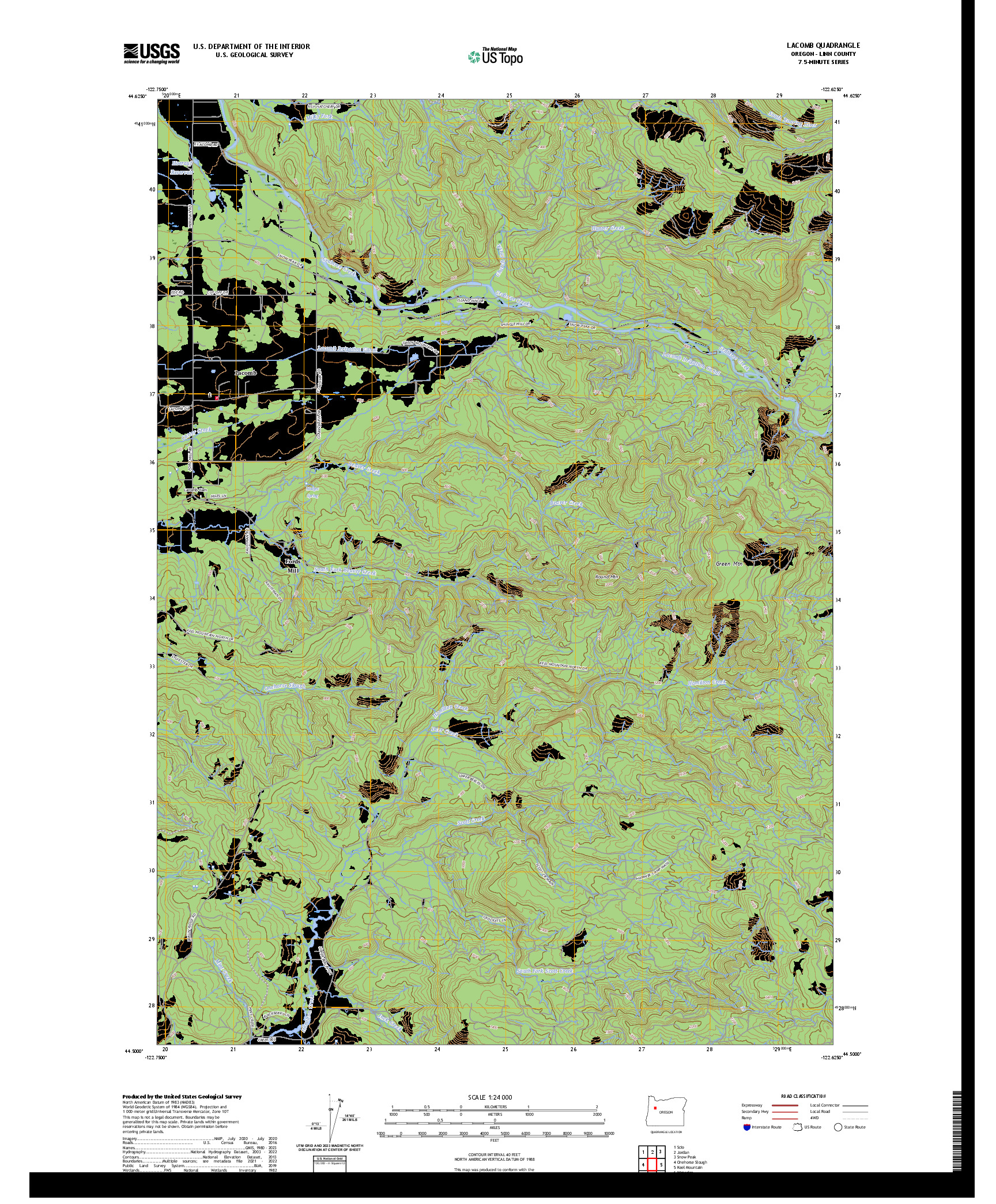 US TOPO 7.5-MINUTE MAP FOR LACOMB, OR