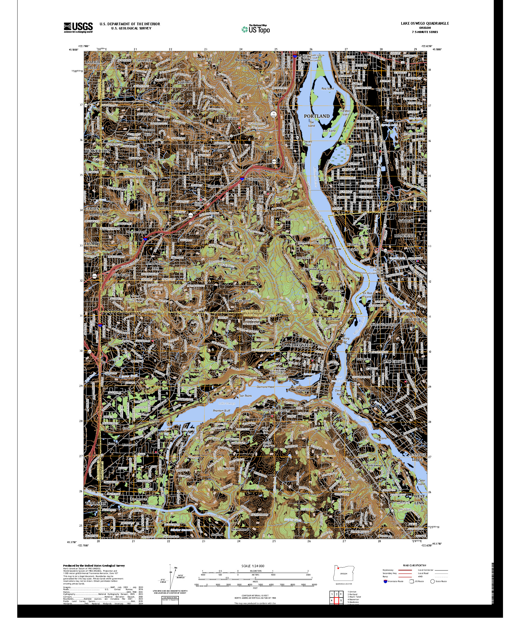US TOPO 7.5-MINUTE MAP FOR LAKE OSWEGO, OR