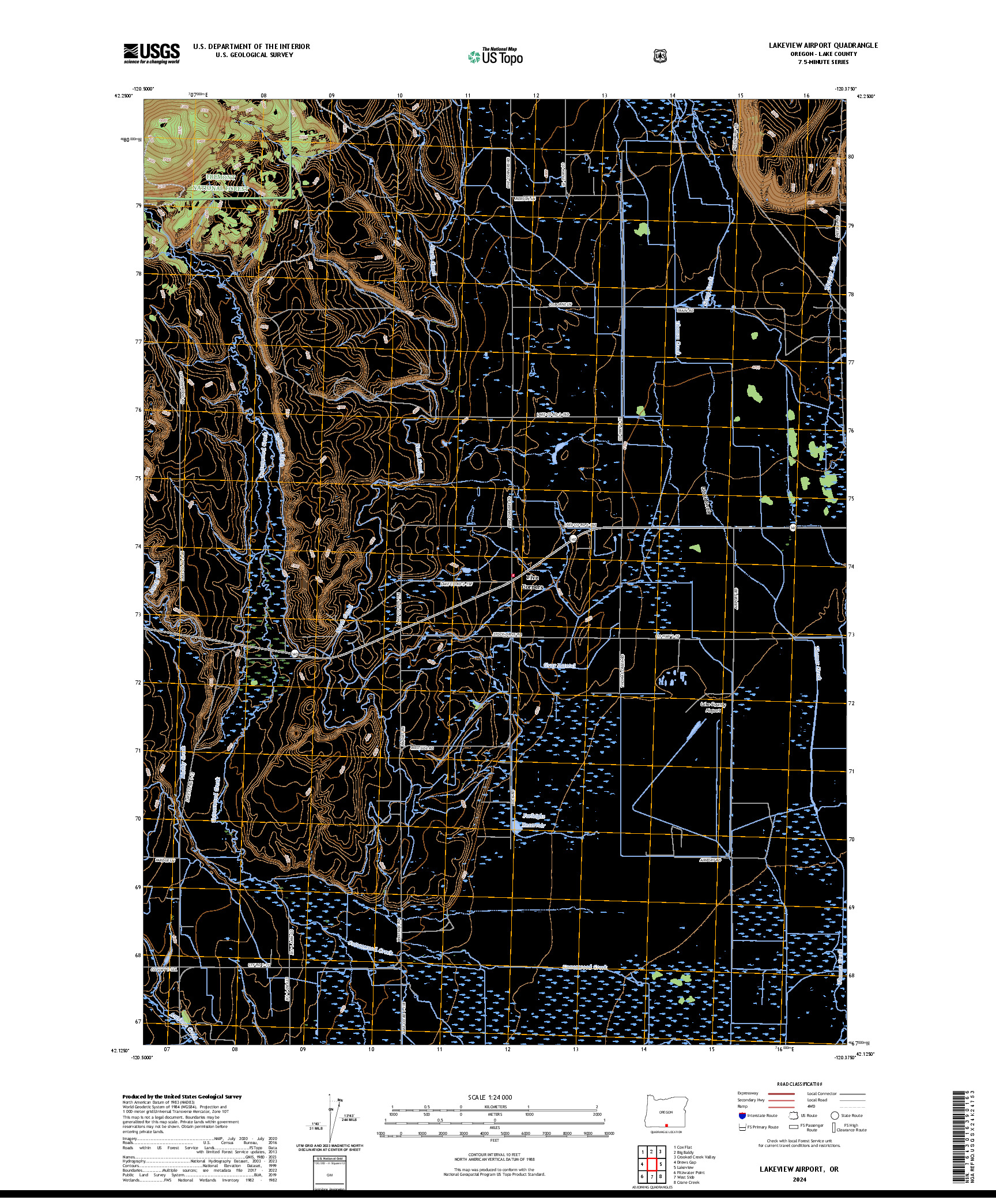 US TOPO 7.5-MINUTE MAP FOR LAKEVIEW AIRPORT, OR