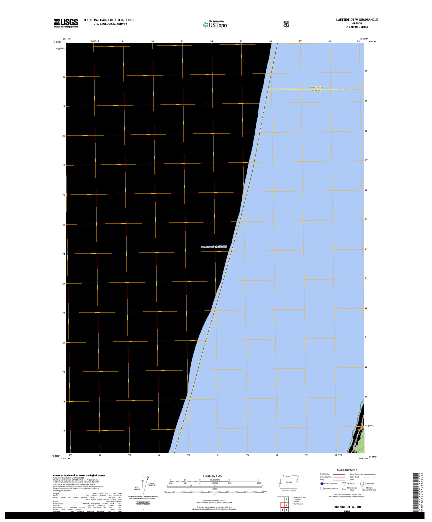 US TOPO 7.5-MINUTE MAP FOR LAKESIDE OE W, OR