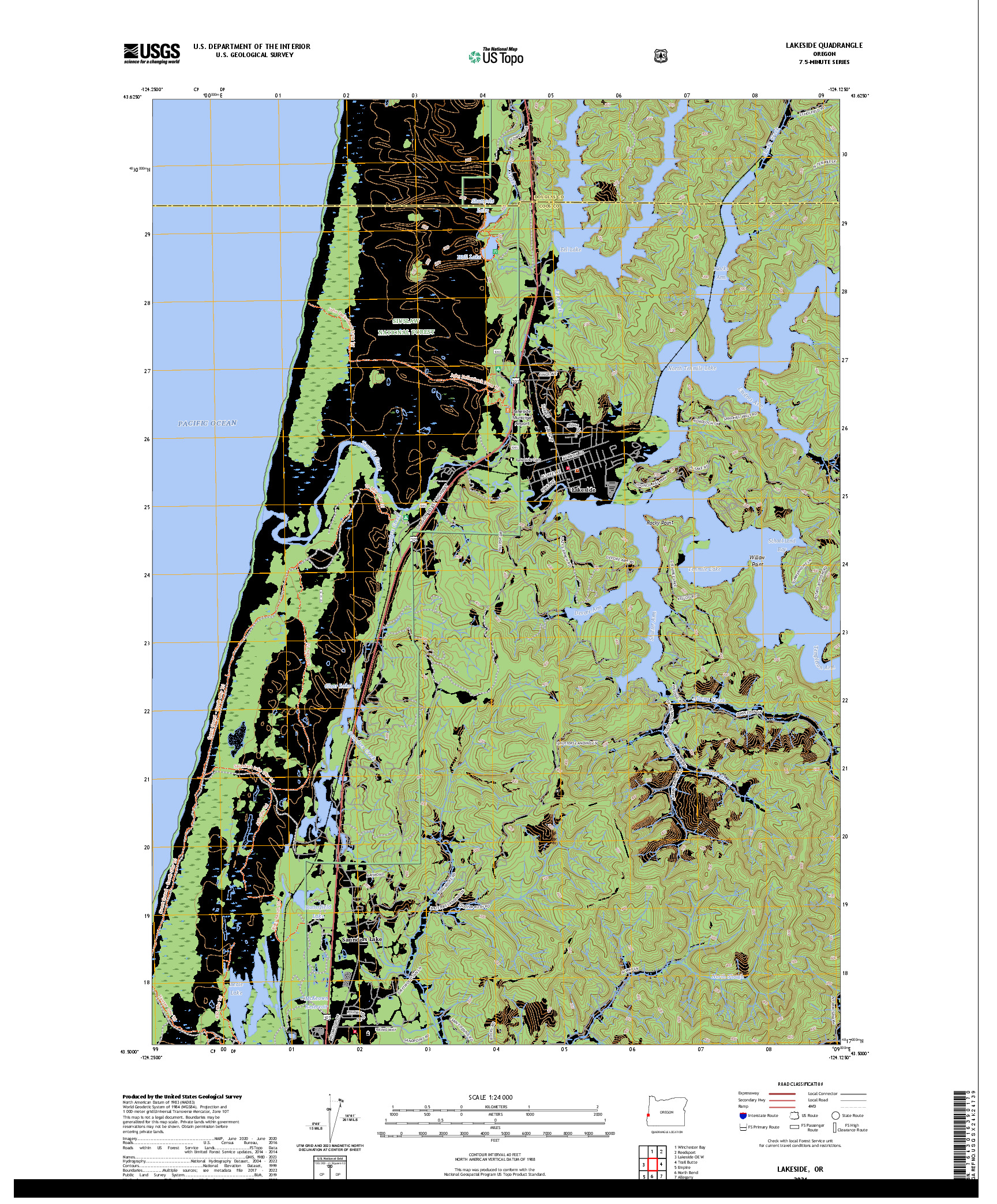 US TOPO 7.5-MINUTE MAP FOR LAKESIDE, OR