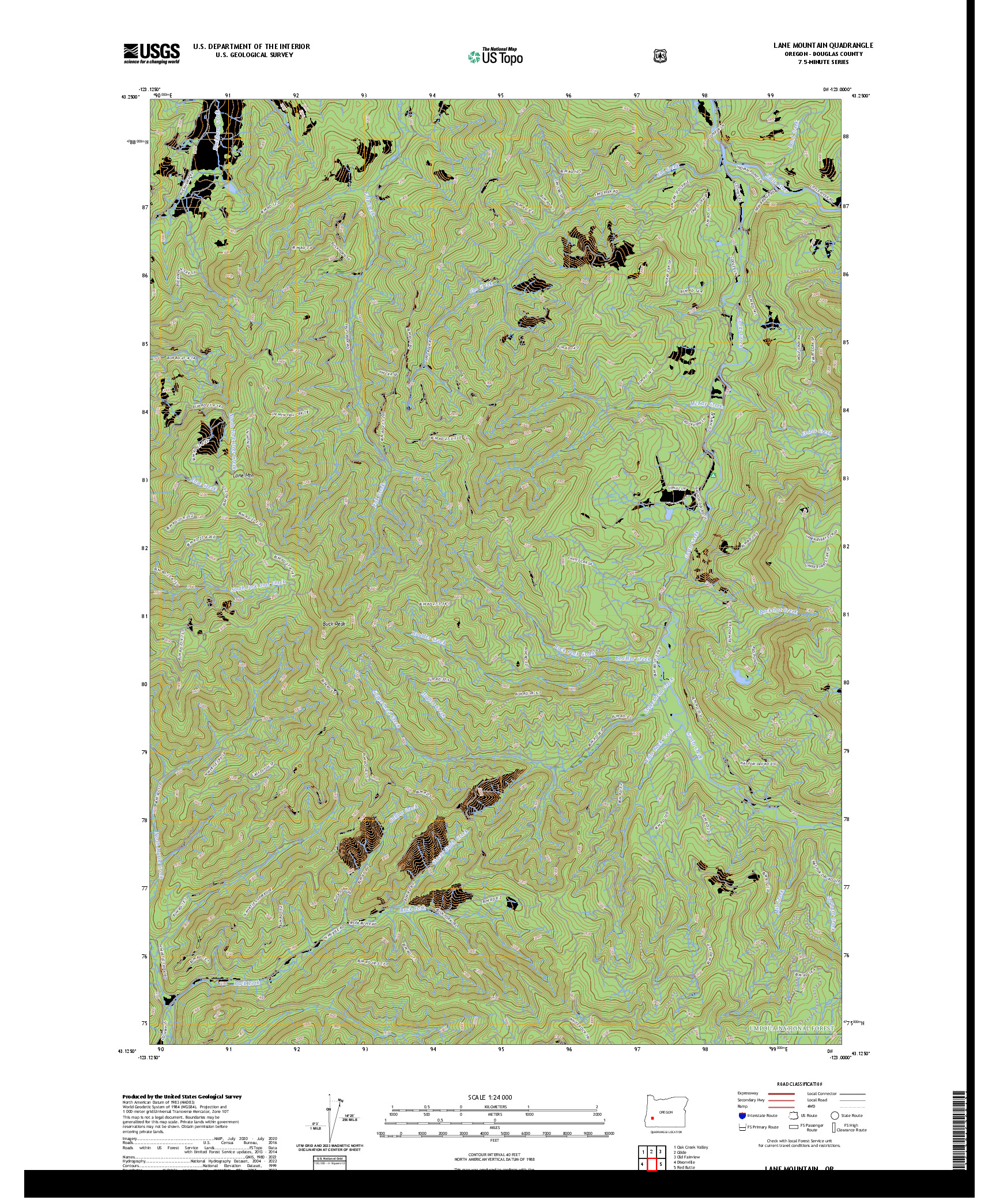 US TOPO 7.5-MINUTE MAP FOR LANE MOUNTAIN, OR