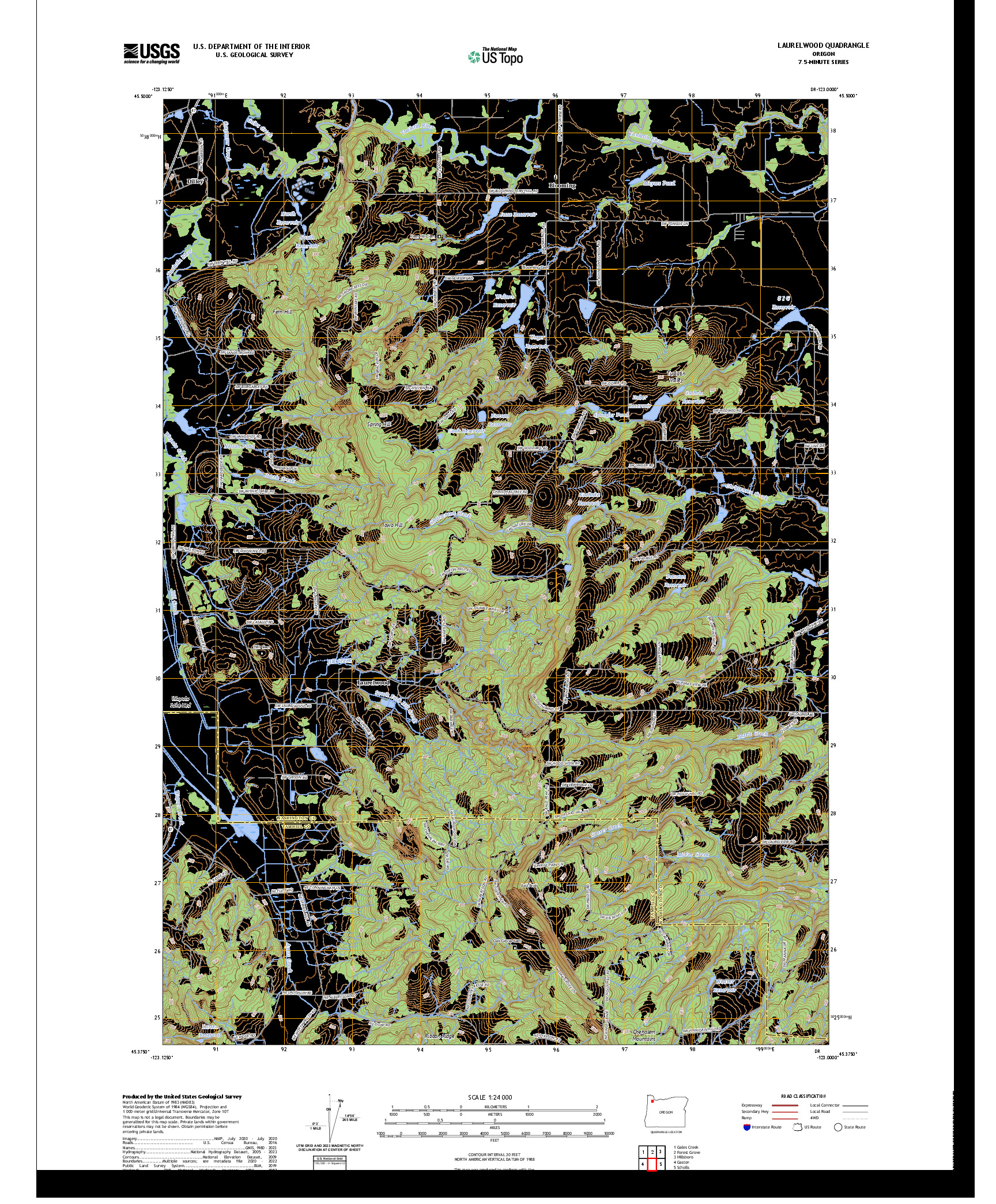 US TOPO 7.5-MINUTE MAP FOR LAURELWOOD, OR