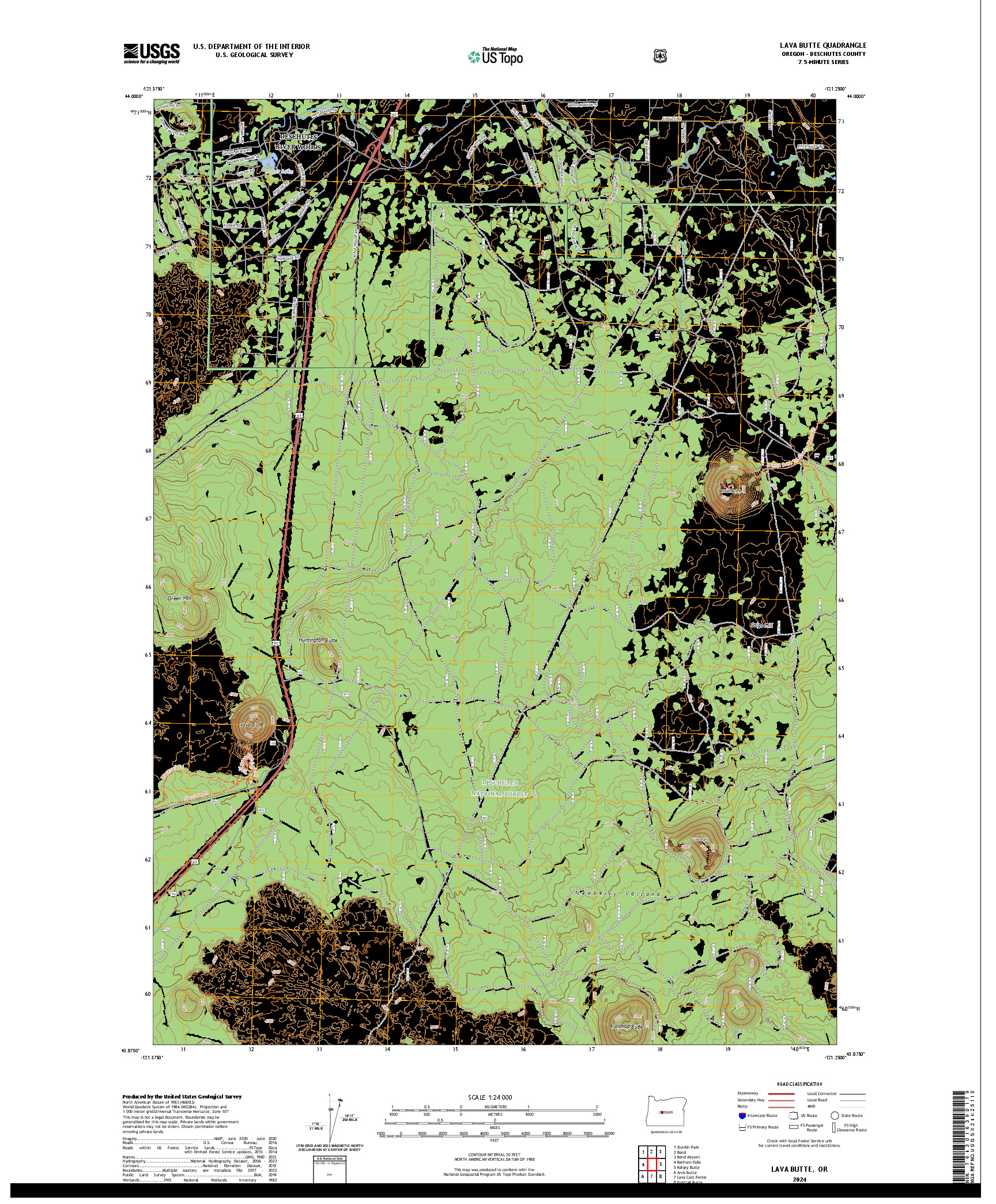 US TOPO 7.5-MINUTE MAP FOR LAVA BUTTE, OR