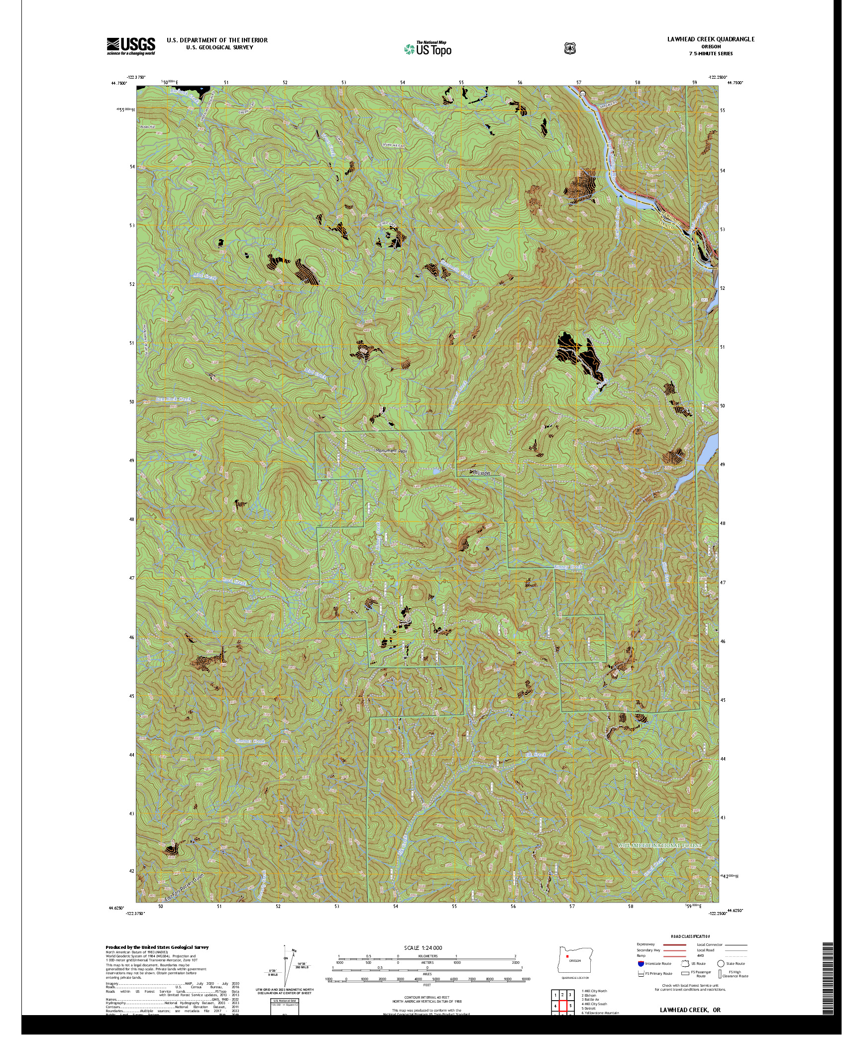 US TOPO 7.5-MINUTE MAP FOR LAWHEAD CREEK, OR