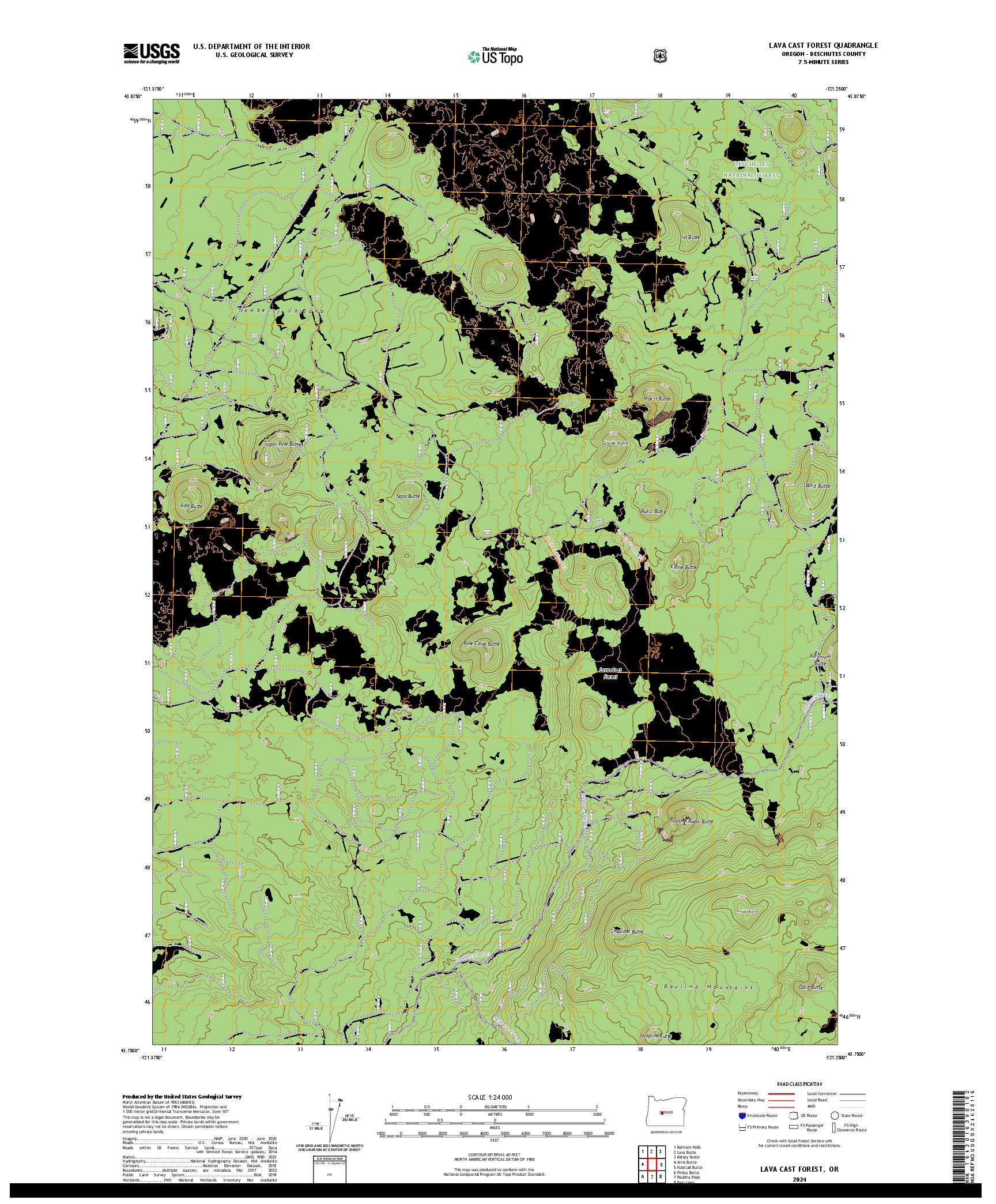 US TOPO 7.5-MINUTE MAP FOR LAVA CAST FOREST, OR