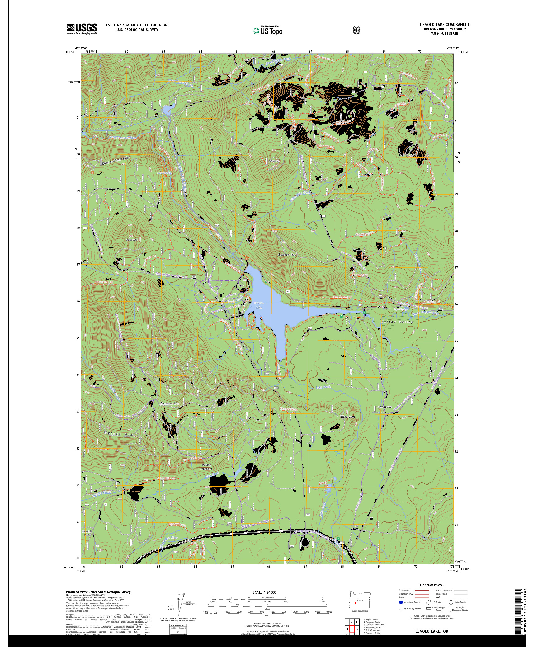 US TOPO 7.5-MINUTE MAP FOR LEMOLO LAKE, OR