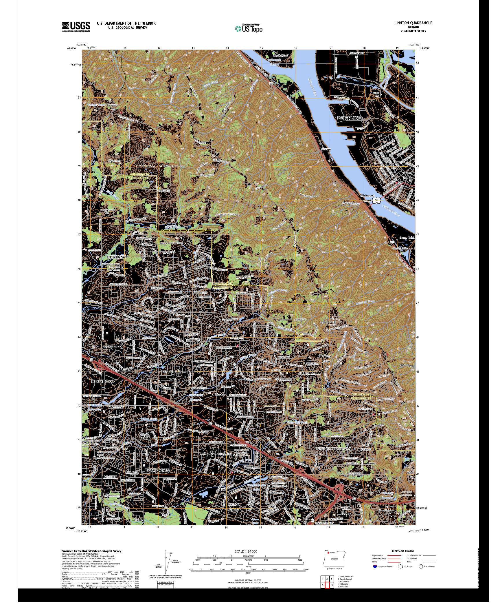 US TOPO 7.5-MINUTE MAP FOR LINNTON, OR