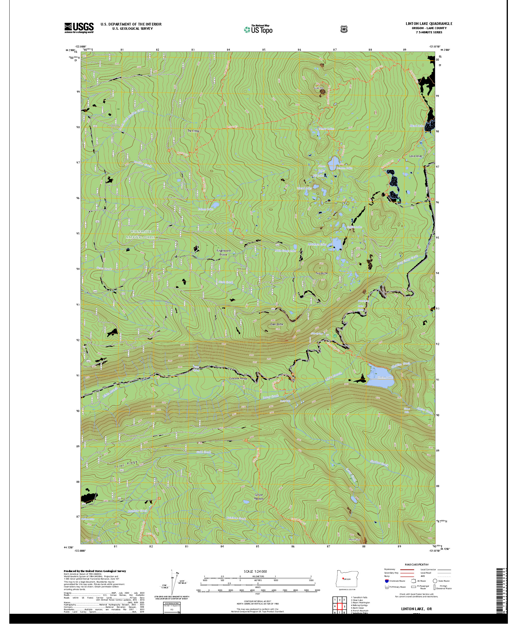 US TOPO 7.5-MINUTE MAP FOR LINTON LAKE, OR
