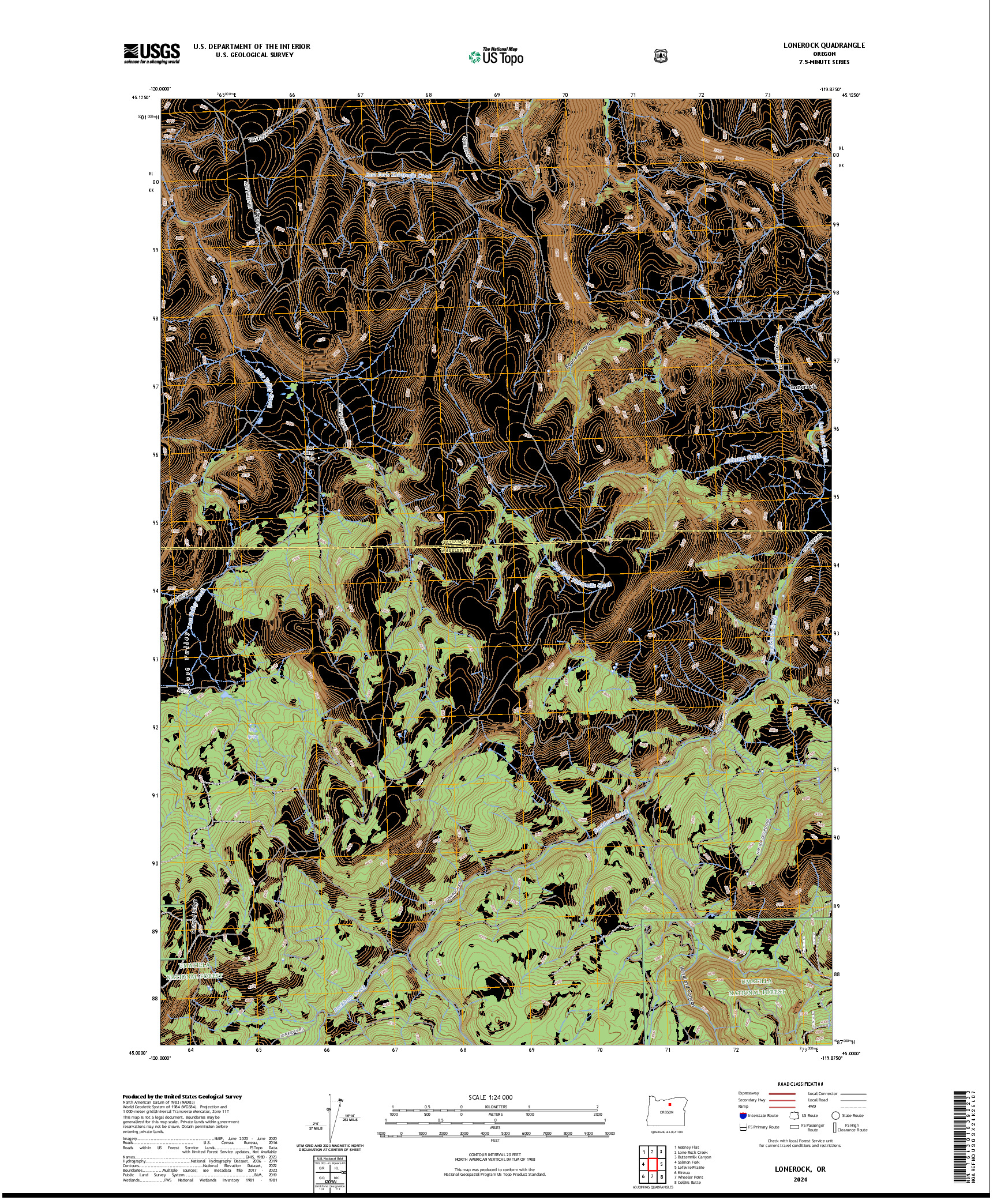 US TOPO 7.5-MINUTE MAP FOR LONEROCK, OR