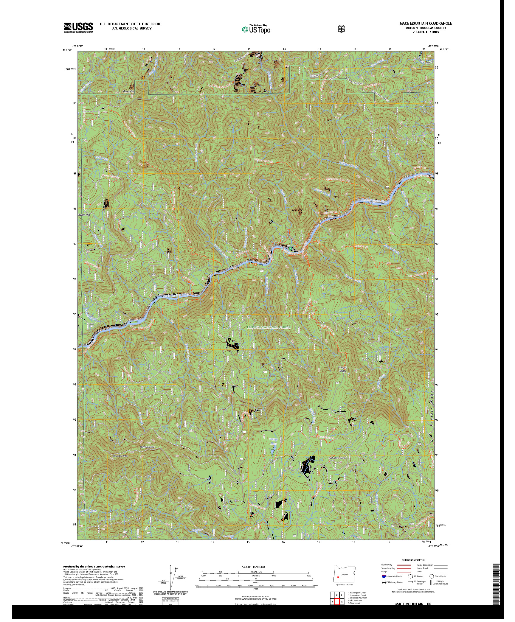 US TOPO 7.5-MINUTE MAP FOR MACE MOUNTAIN, OR