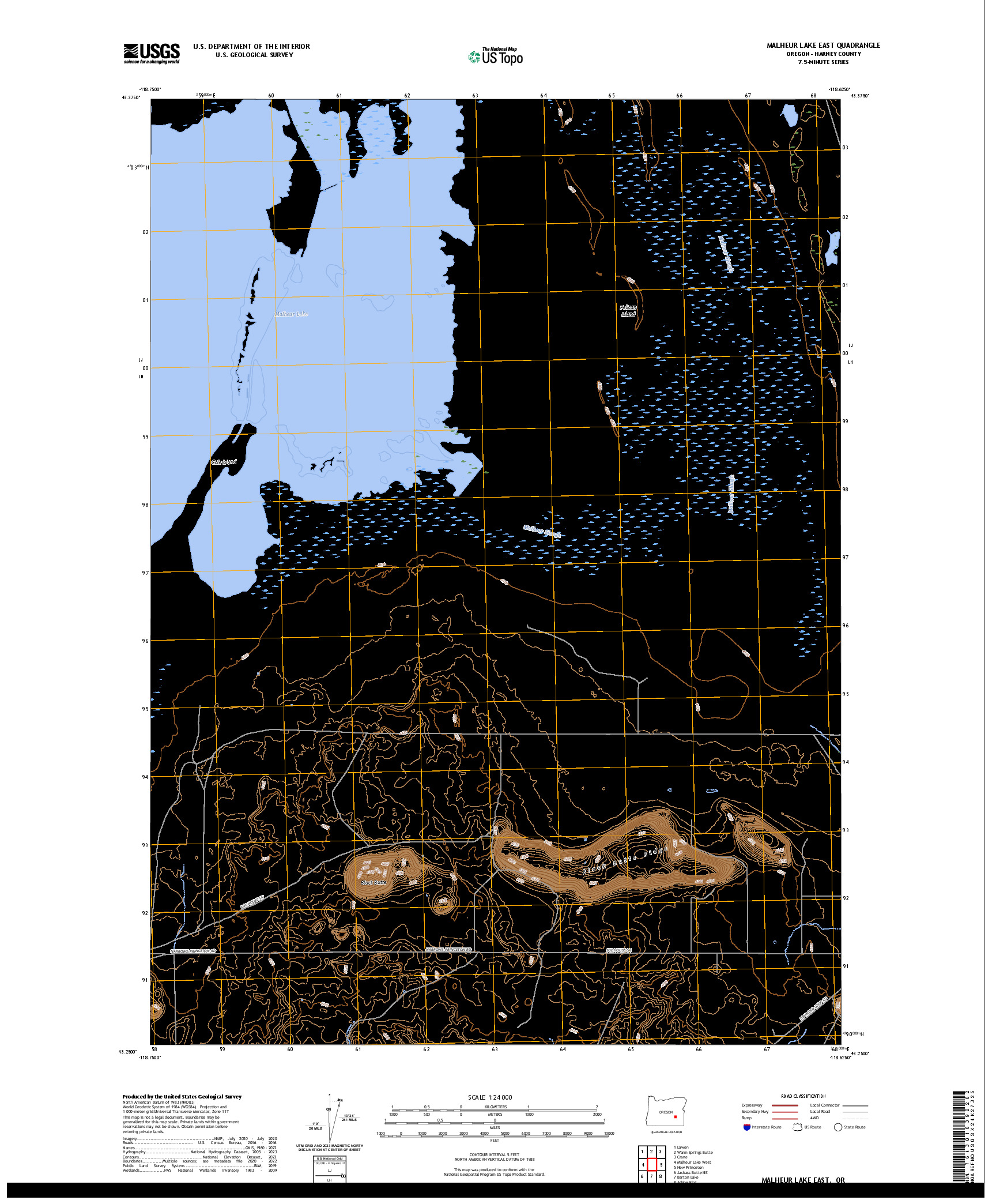 US TOPO 7.5-MINUTE MAP FOR MALHEUR LAKE EAST, OR