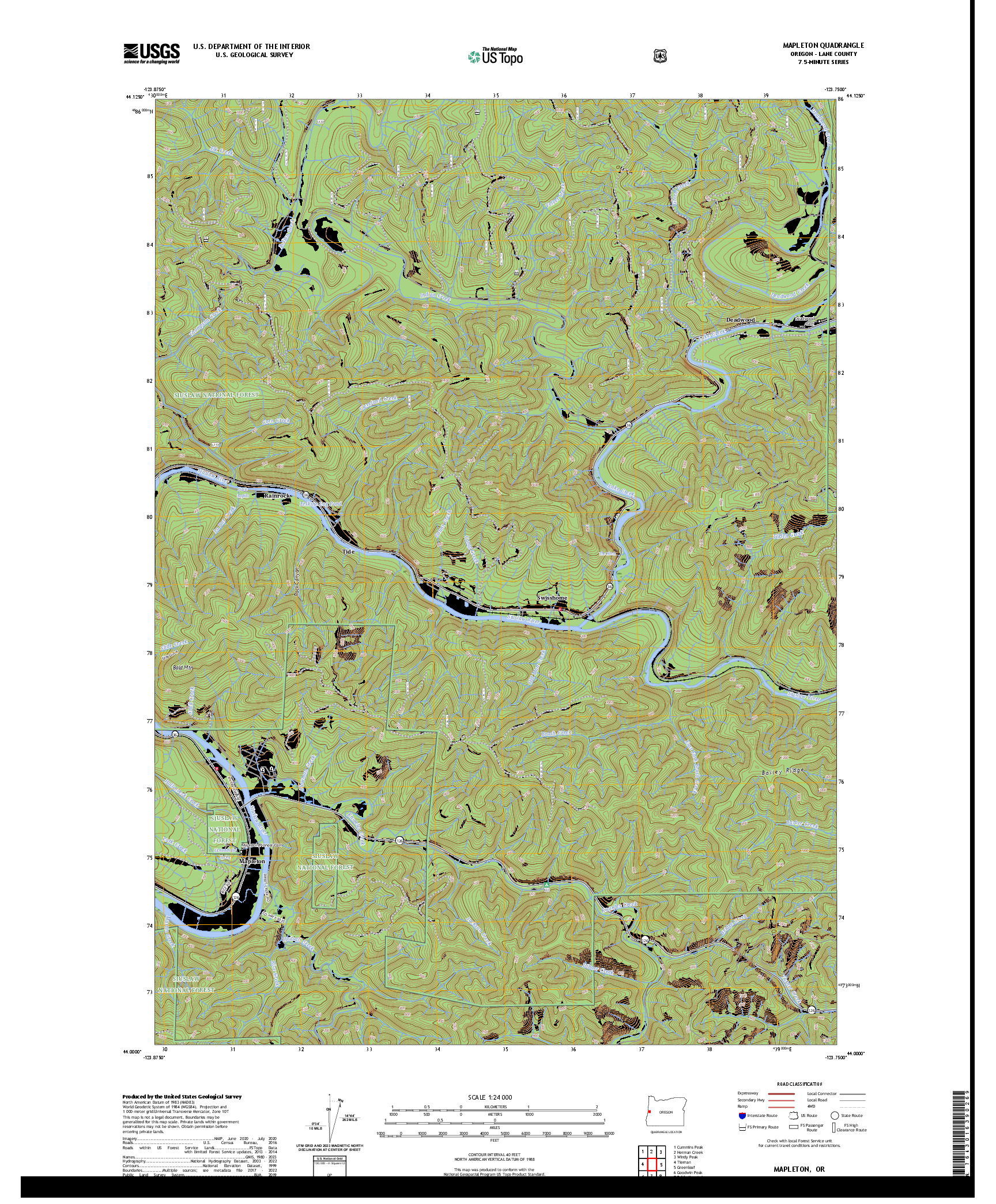 US TOPO 7.5-MINUTE MAP FOR MAPLETON, OR