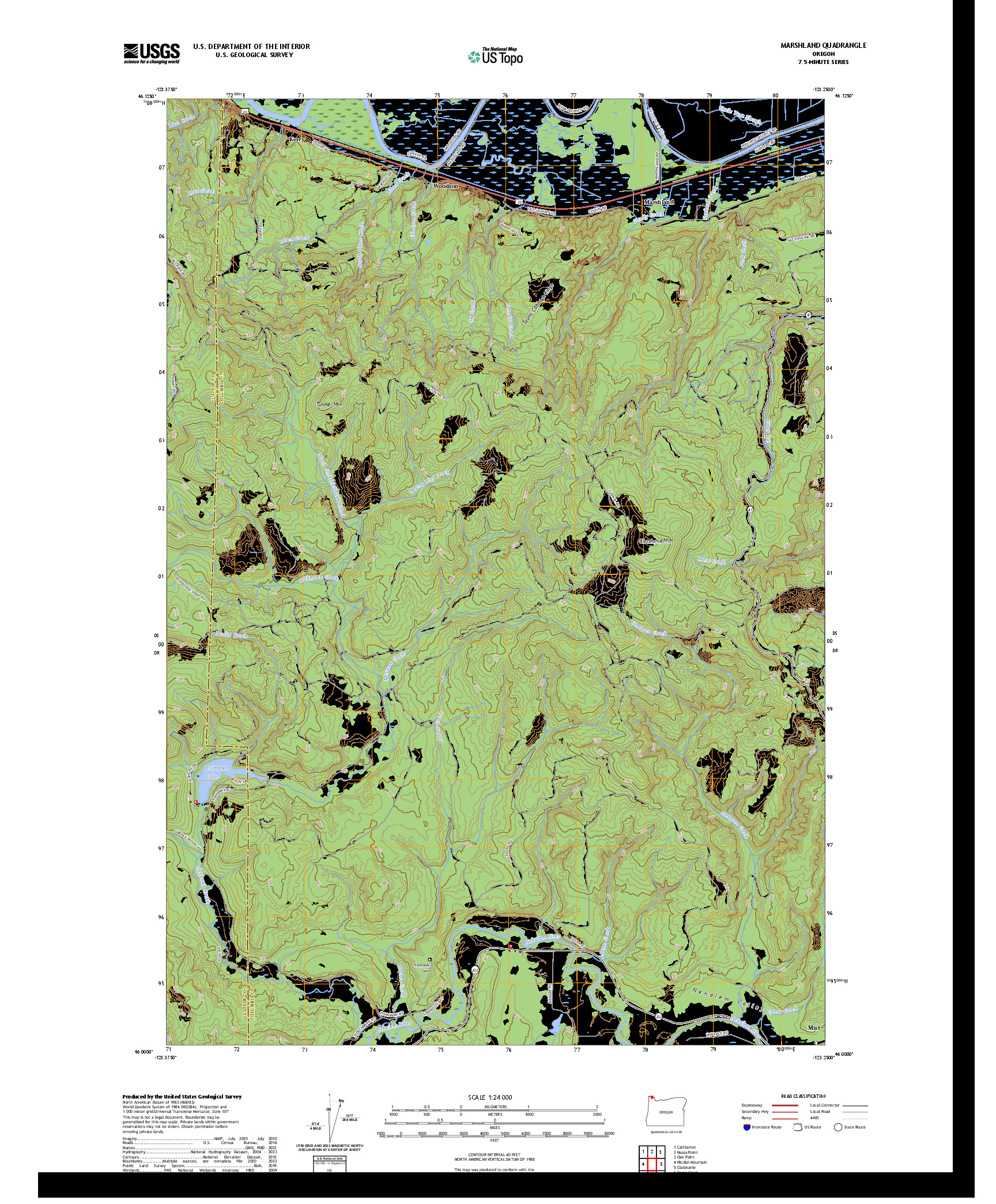 US TOPO 7.5-MINUTE MAP FOR MARSHLAND, OR