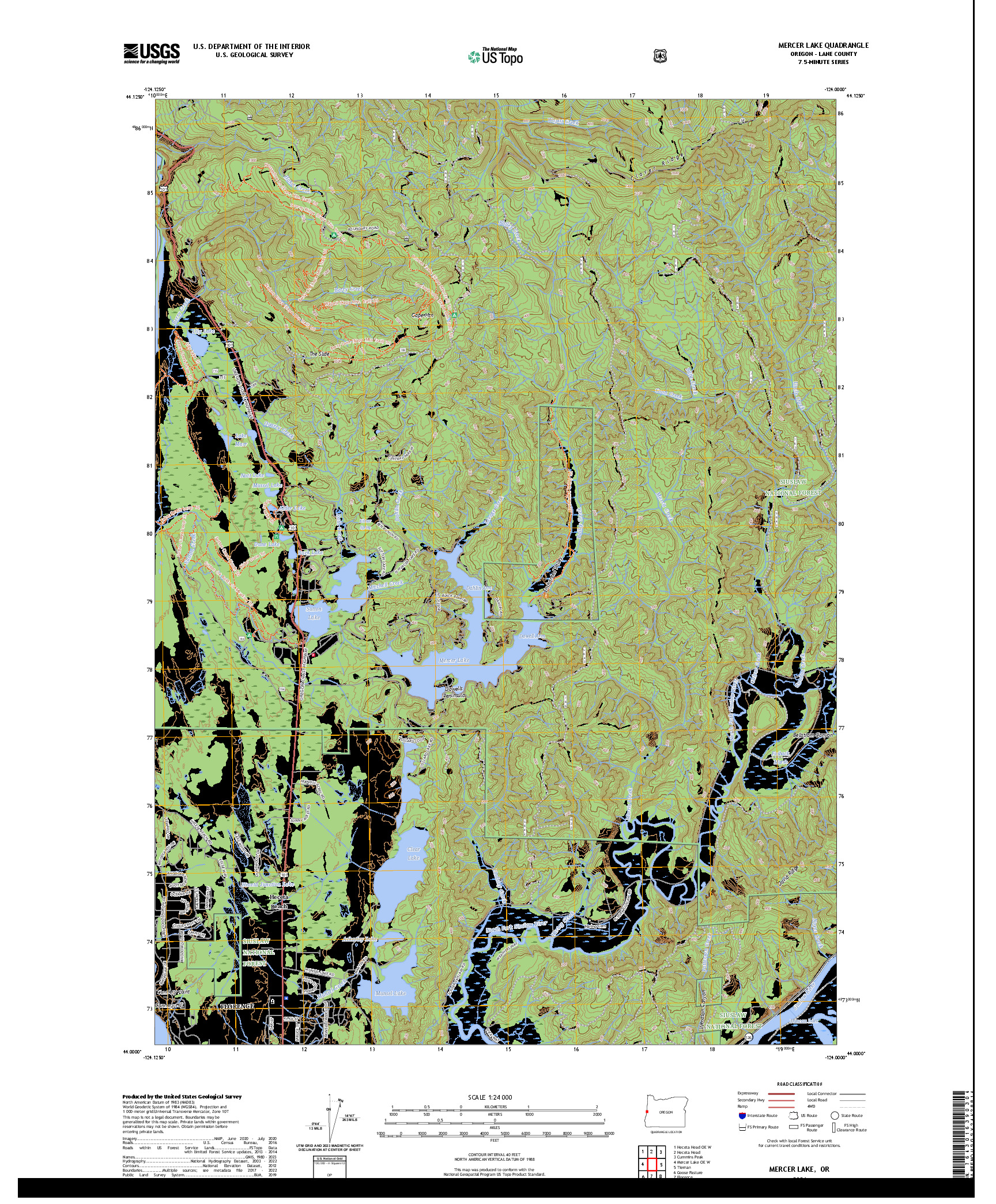 US TOPO 7.5-MINUTE MAP FOR MERCER LAKE, OR