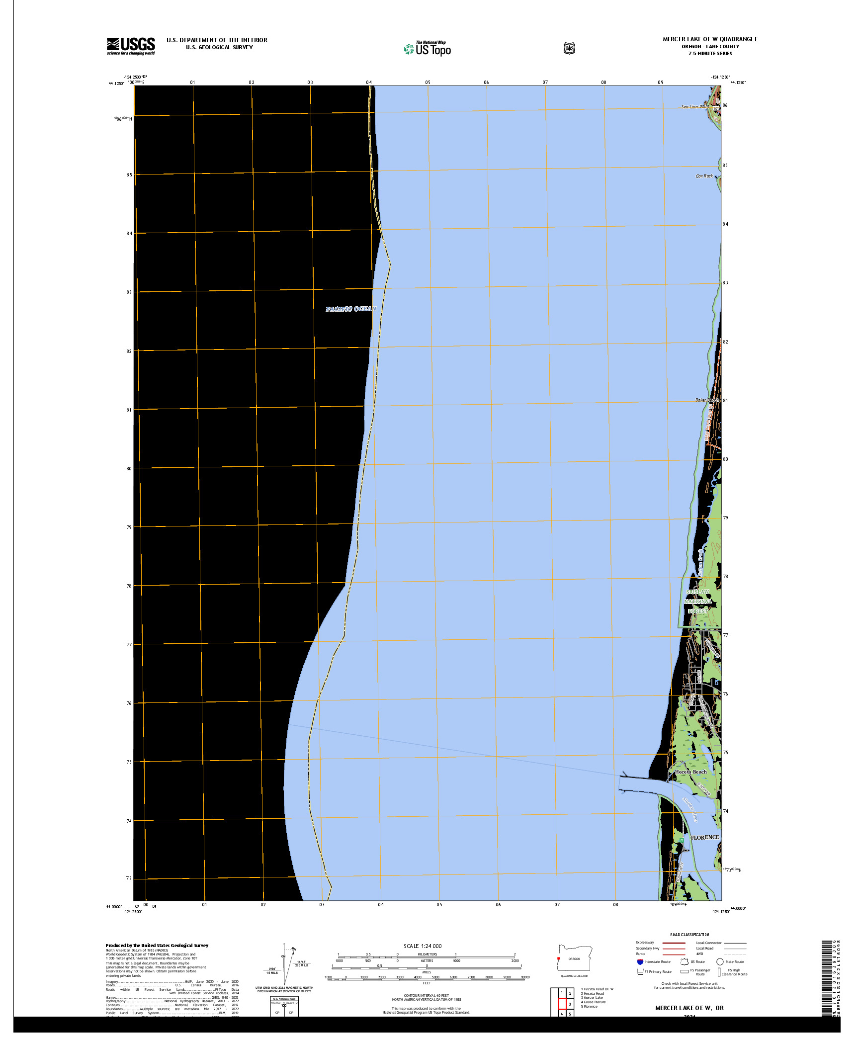US TOPO 7.5-MINUTE MAP FOR MERCER LAKE OE W, OR