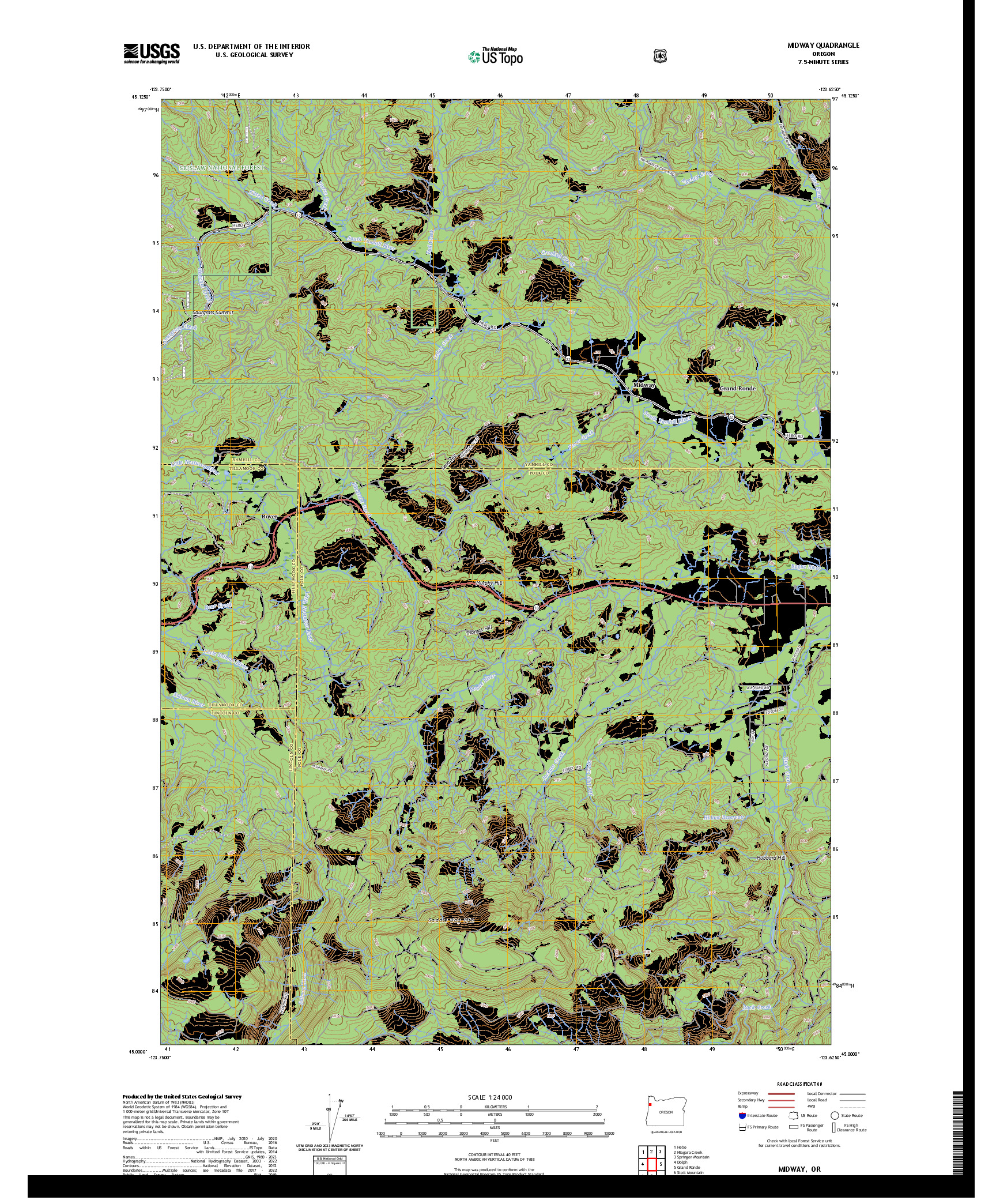 US TOPO 7.5-MINUTE MAP FOR MIDWAY, OR