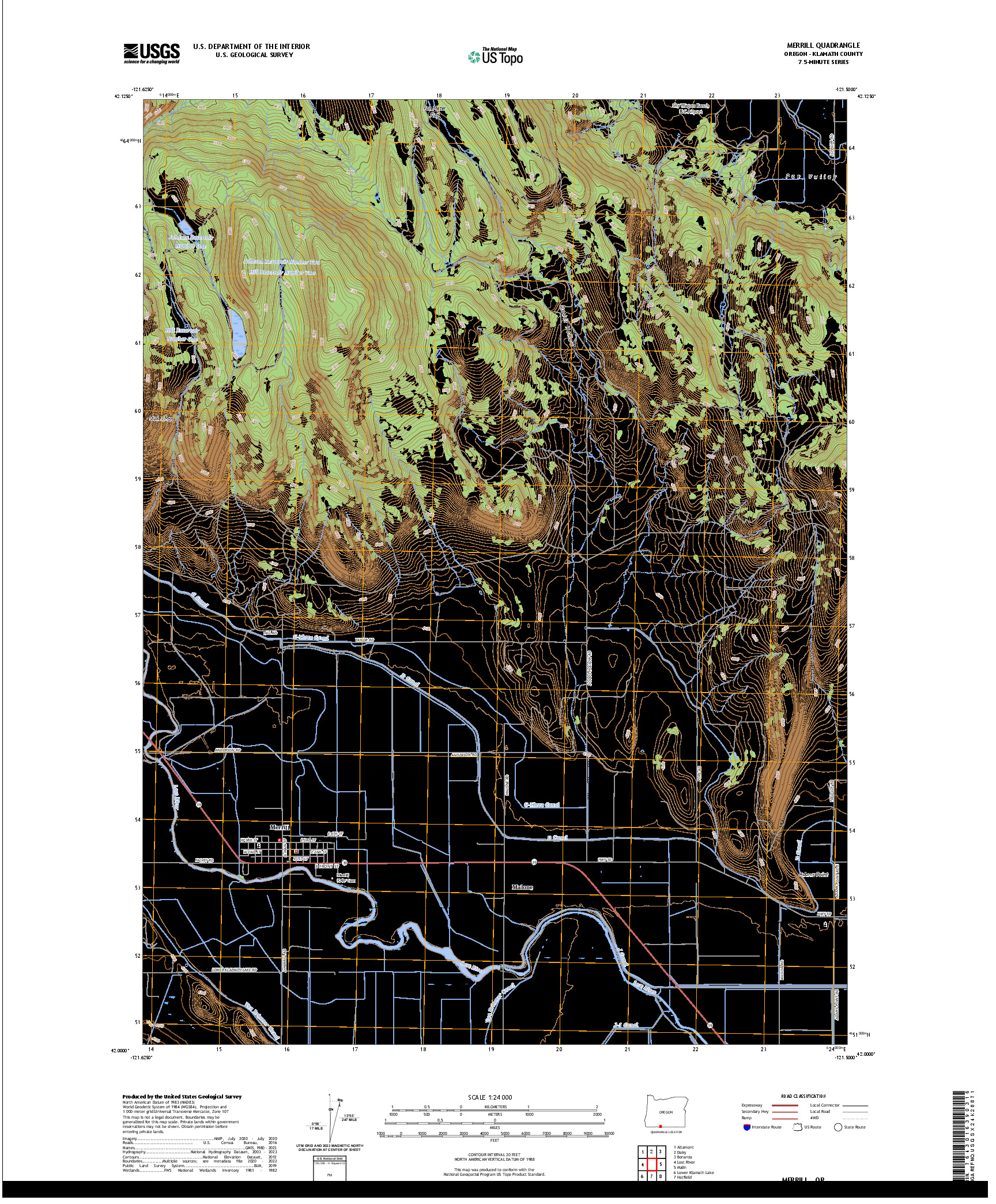 US TOPO 7.5-MINUTE MAP FOR MERRILL, OR