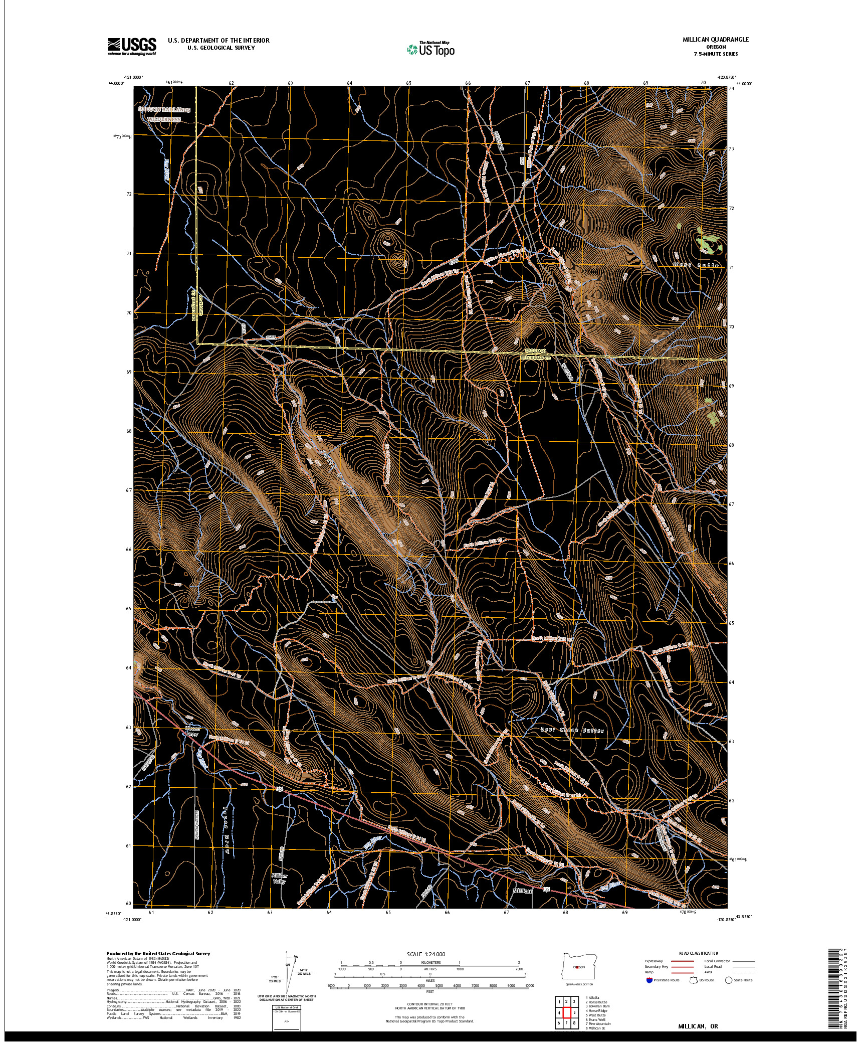 US TOPO 7.5-MINUTE MAP FOR MILLICAN, OR