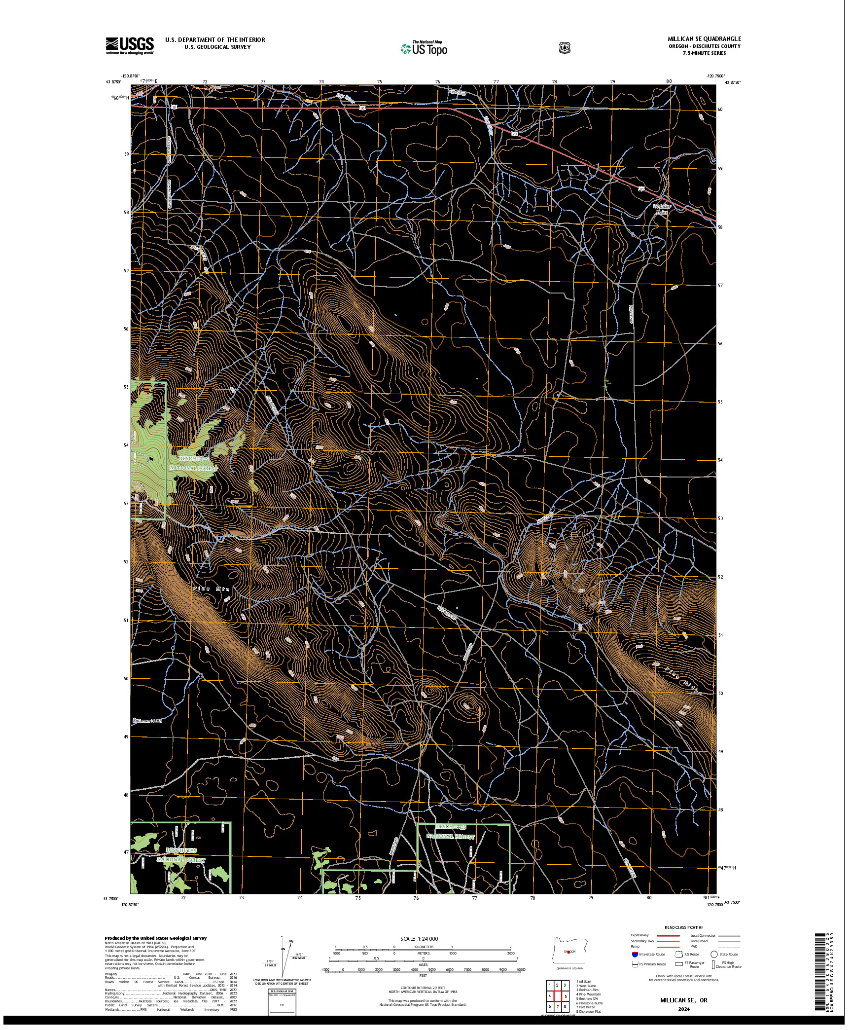 US TOPO 7.5-MINUTE MAP FOR MILLICAN SE, OR