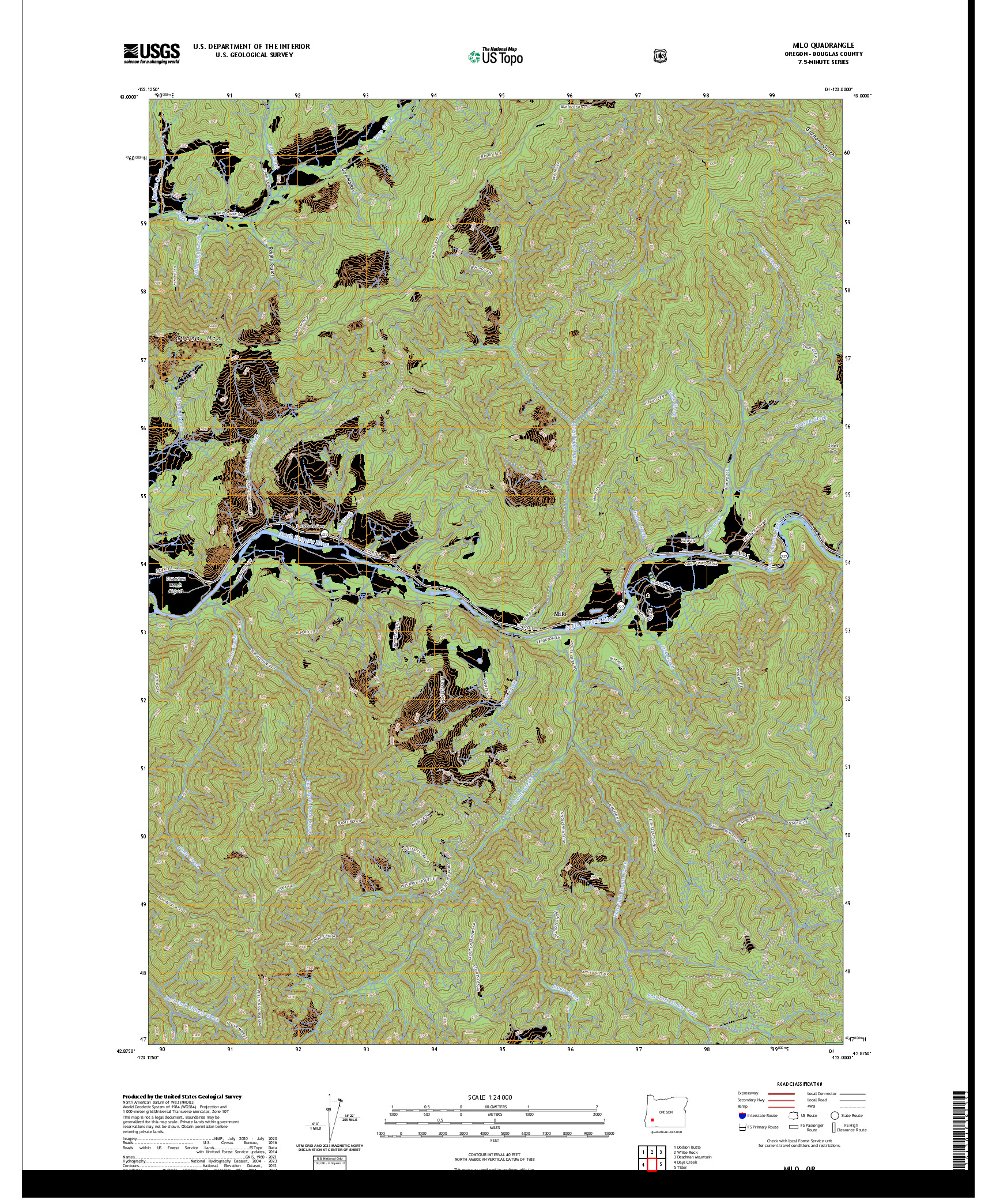 US TOPO 7.5-MINUTE MAP FOR MILO, OR