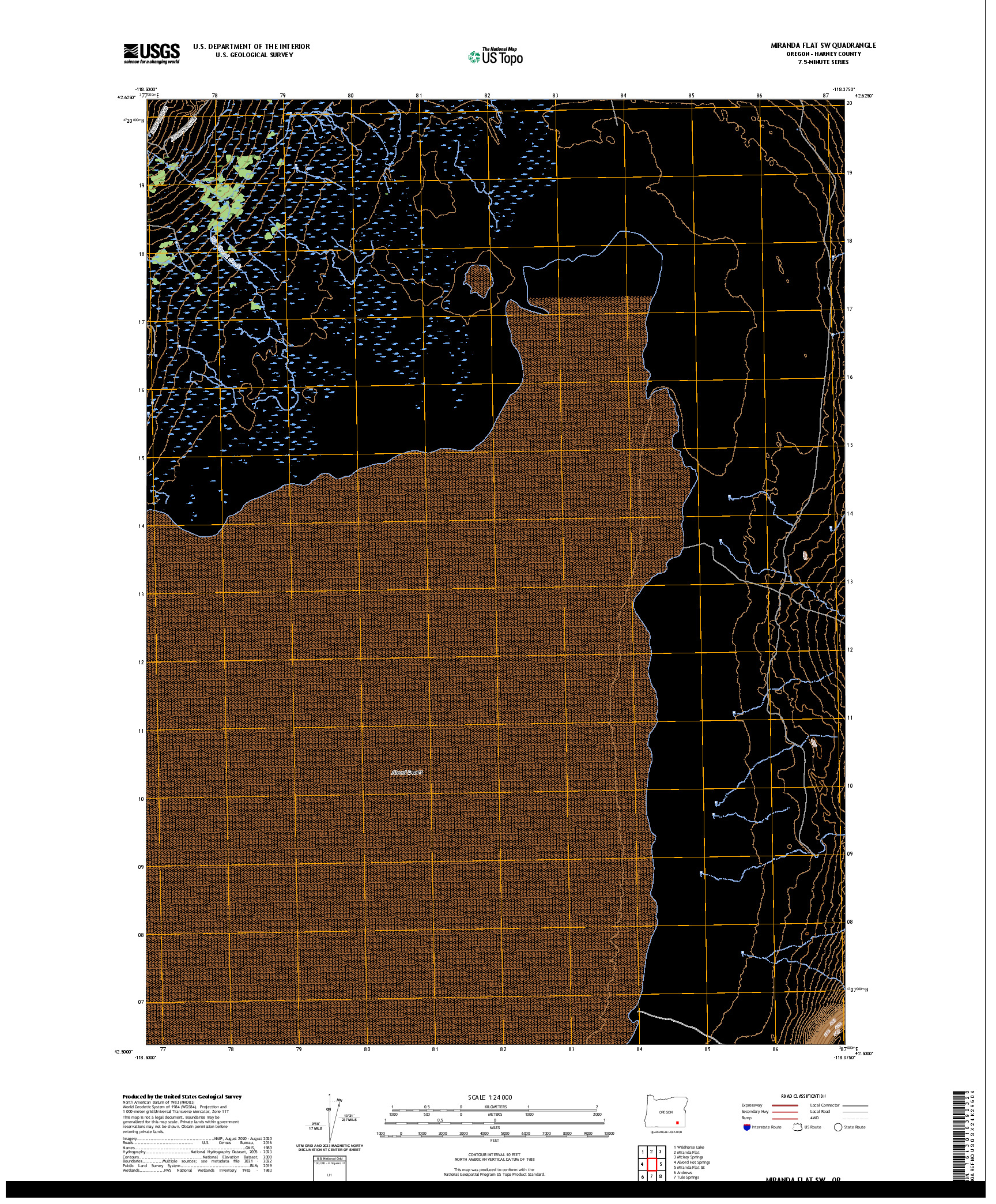 US TOPO 7.5-MINUTE MAP FOR MIRANDA FLAT SW, OR