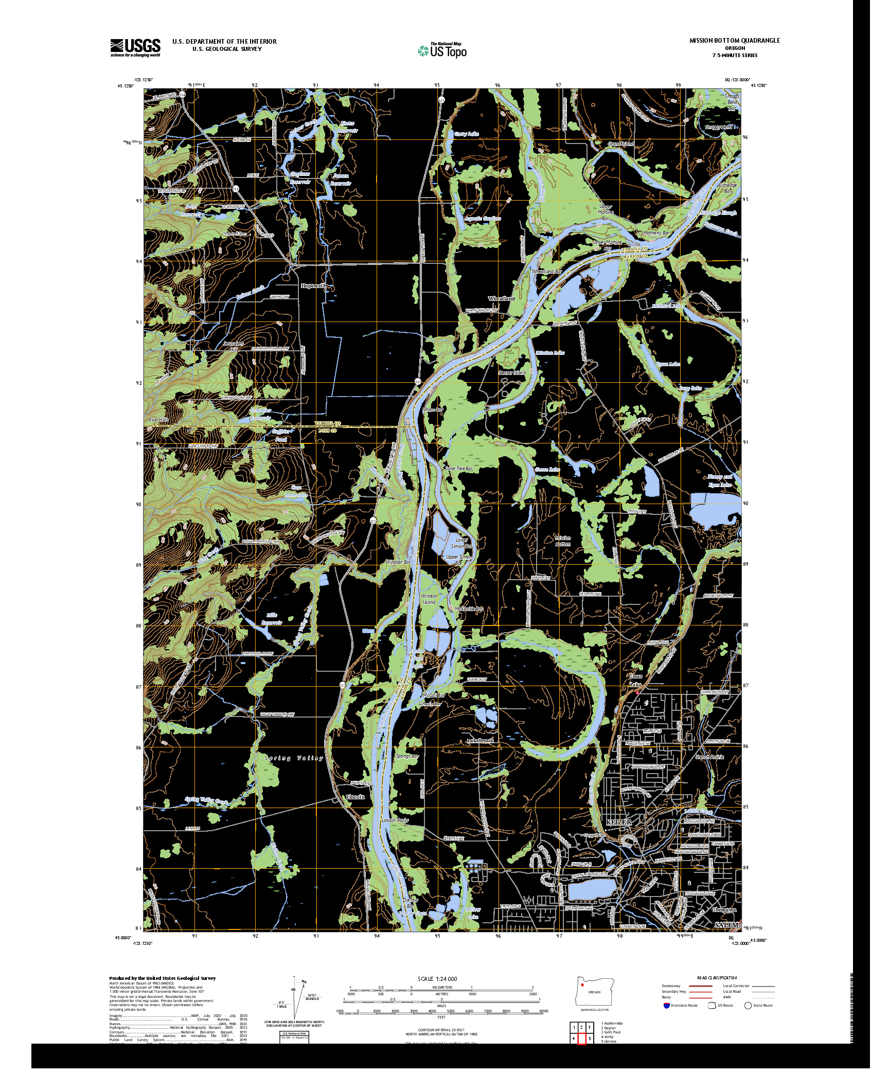 US TOPO 7.5-MINUTE MAP FOR MISSION BOTTOM, OR