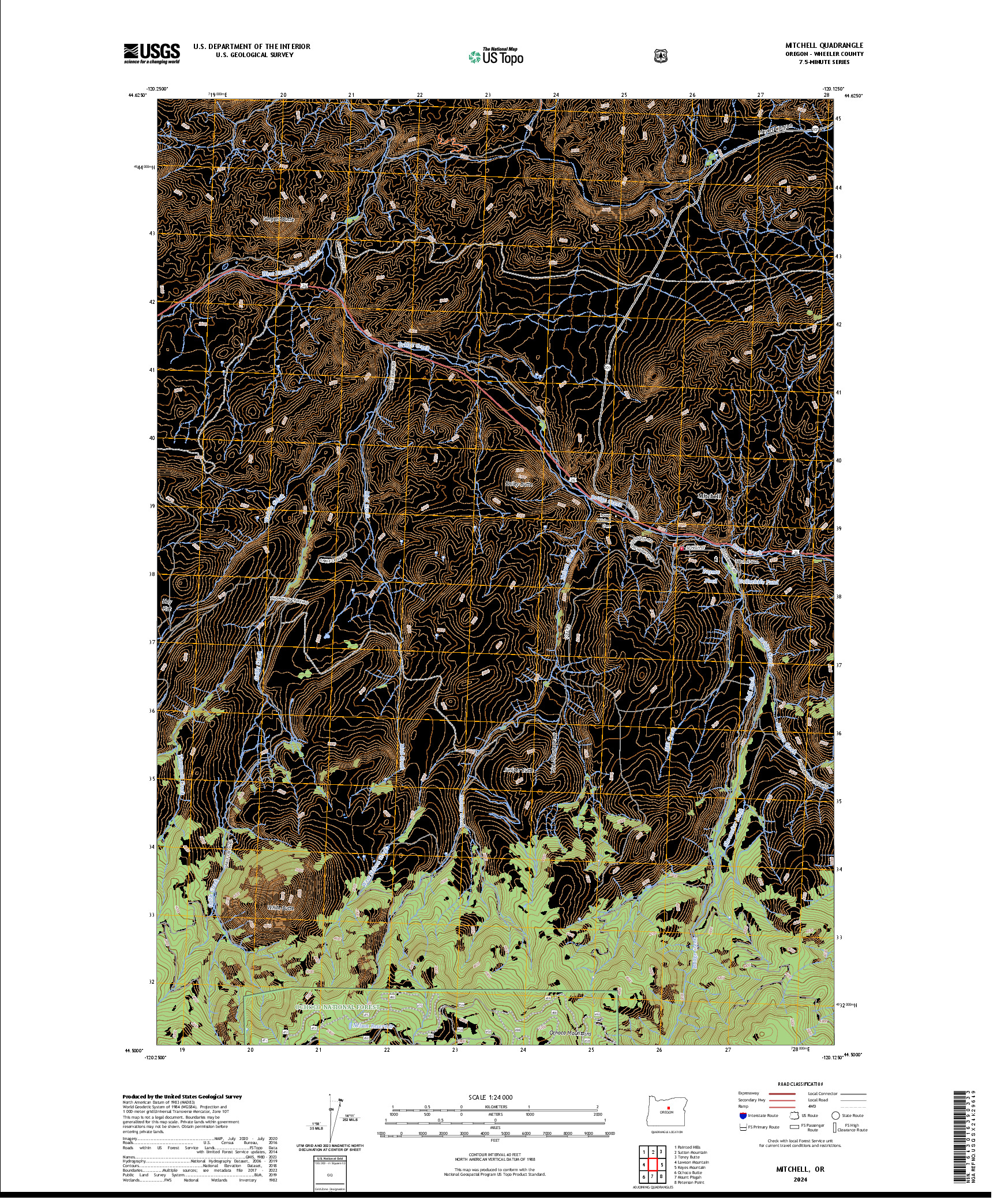 US TOPO 7.5-MINUTE MAP FOR MITCHELL, OR